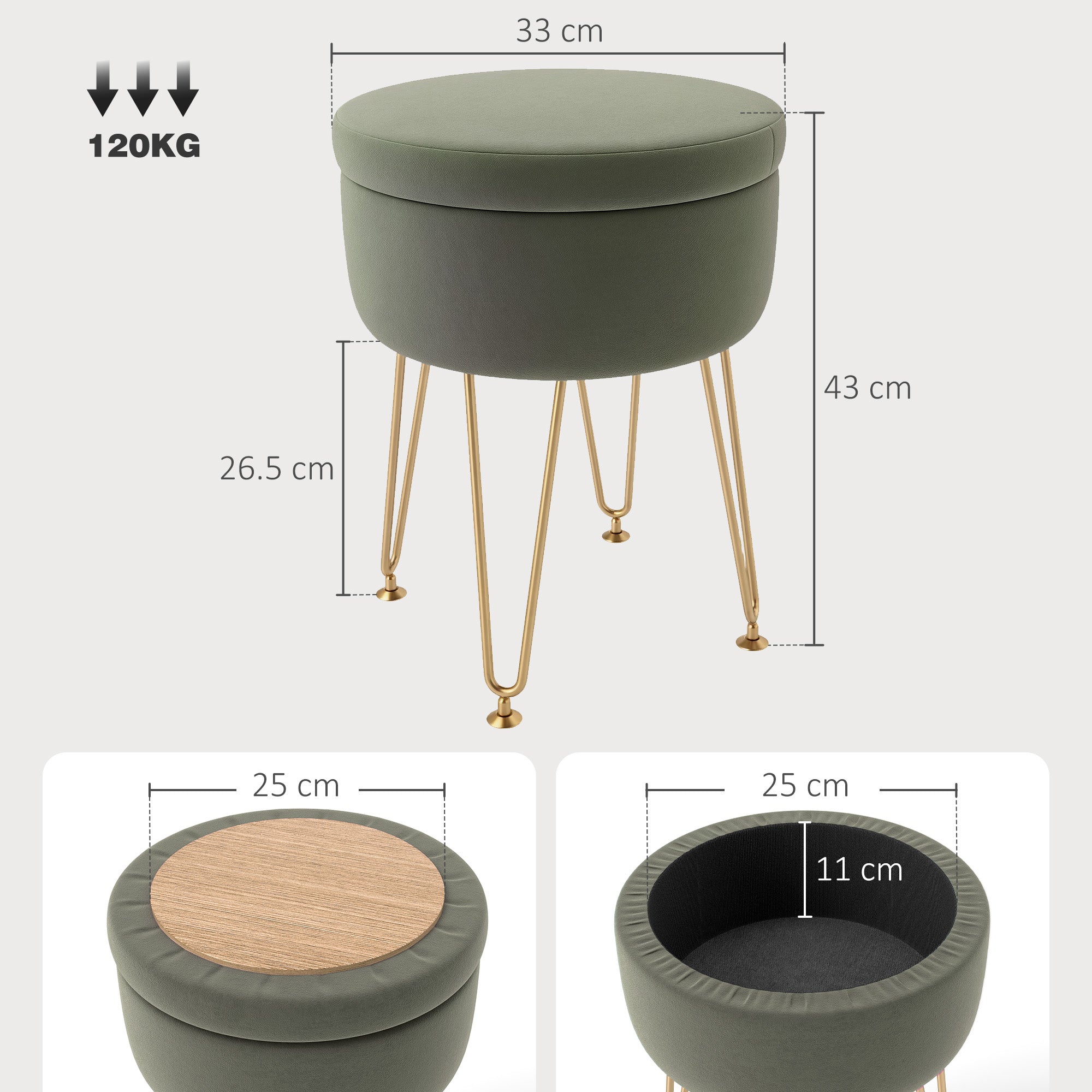 HOMCOM 5L Velvet-Feel Storage Ottoman - Green - North Peak Garden Furniture