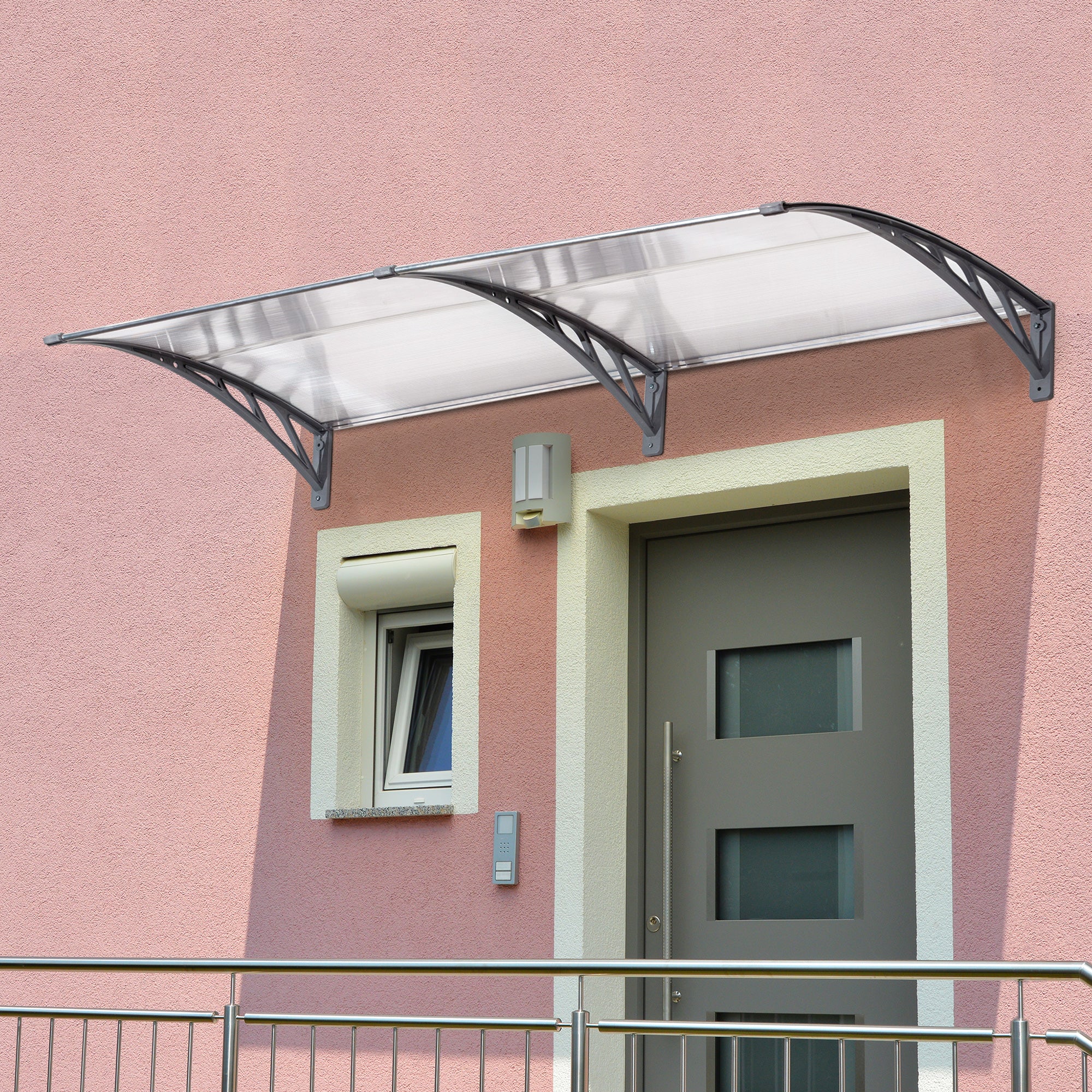 Outsunny Door Canopy Awning Outdoor Window Rain Shelter Cover for Front/Back Door Porch Clear 196 x 75cm - North Peak Garden Furniture