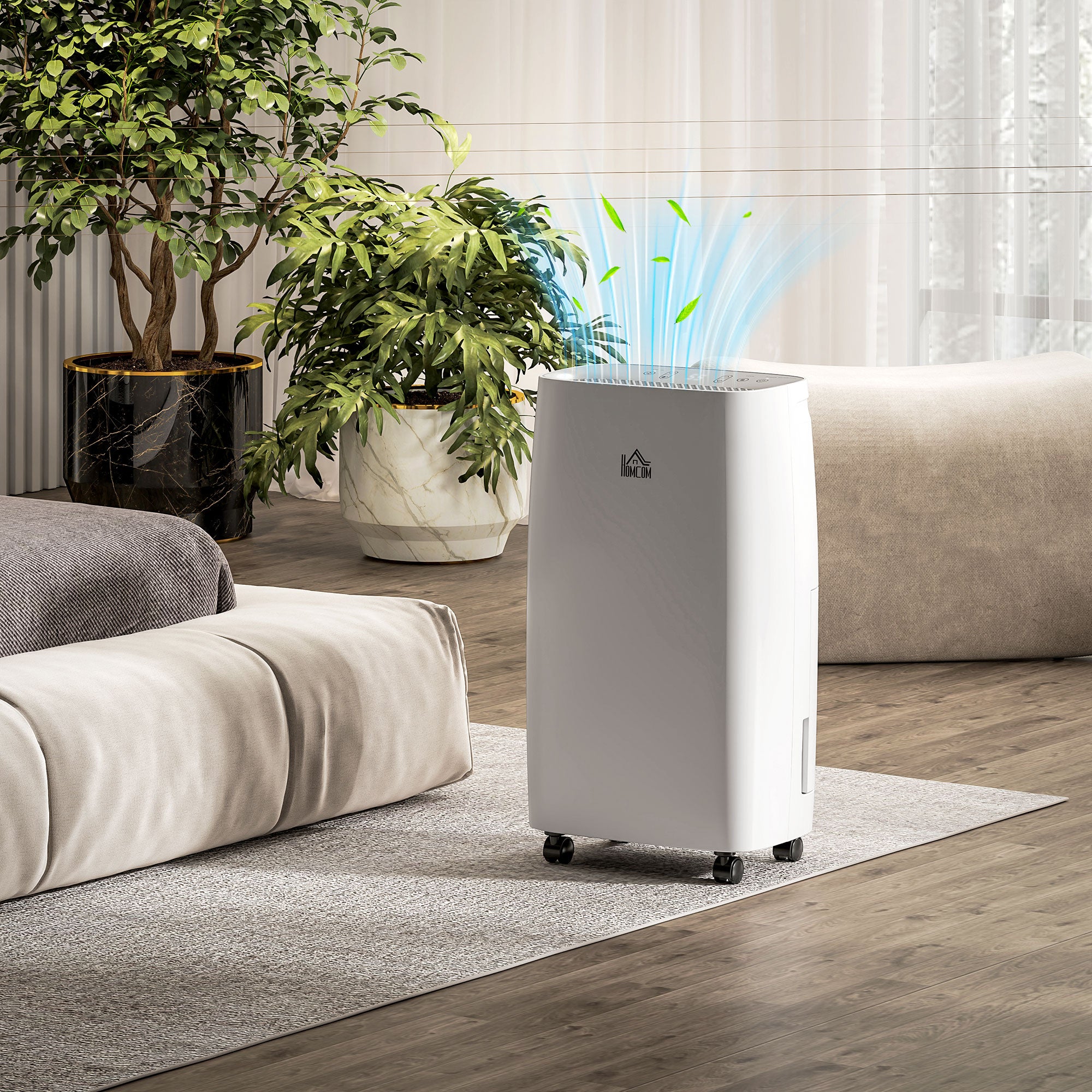 HOMCOM 12L/Day Dehumidifier with Continuous Drainage, 2.5L Water Tank, 24H Timer, Humidity Display, for Home Damp, Condensation, Mould and Laundry Drying, White - North Peak Garden Furniture