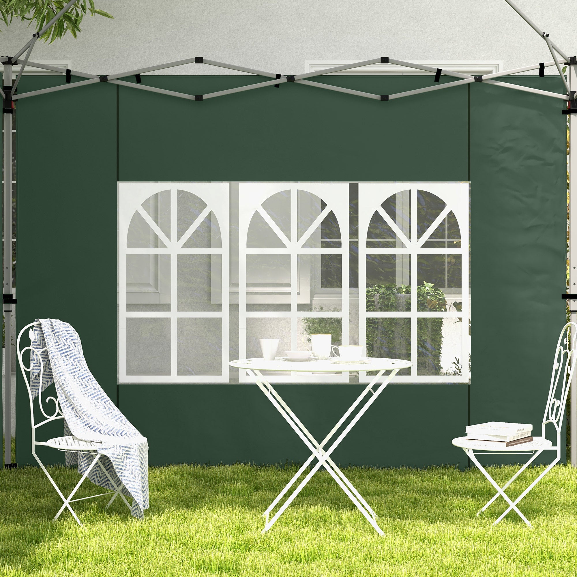 Outsunny Gazebo Side Panels, Sides Replacement with Window for 3x3(m) or 3x4m Pop Up Gazebo, 2 Pack, Green - North Peak Garden Furniture