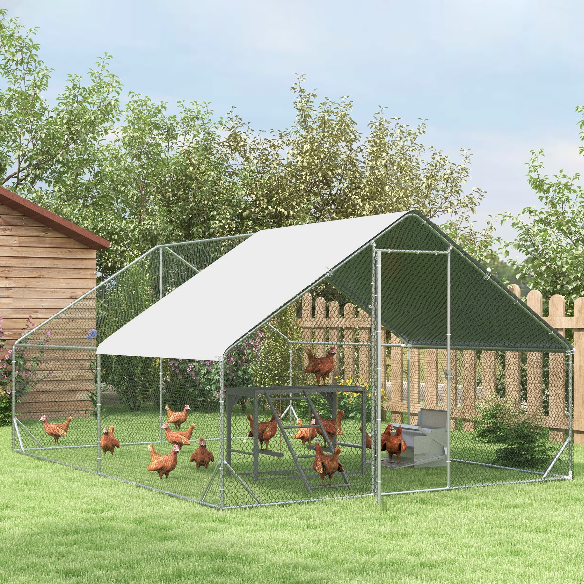 PawHut Chicken Activity Play with Swing Set for 3-4 Chickens, Wooden Chicken Coop, Grey - North Peak Garden Furniture