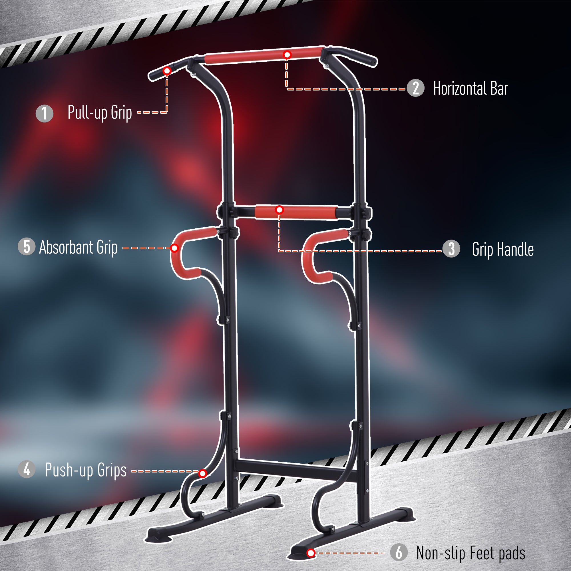 HOMCOM Steel Multi-Use Exercise Power Tower Pull Up Station Adjustable Height W/ Grips