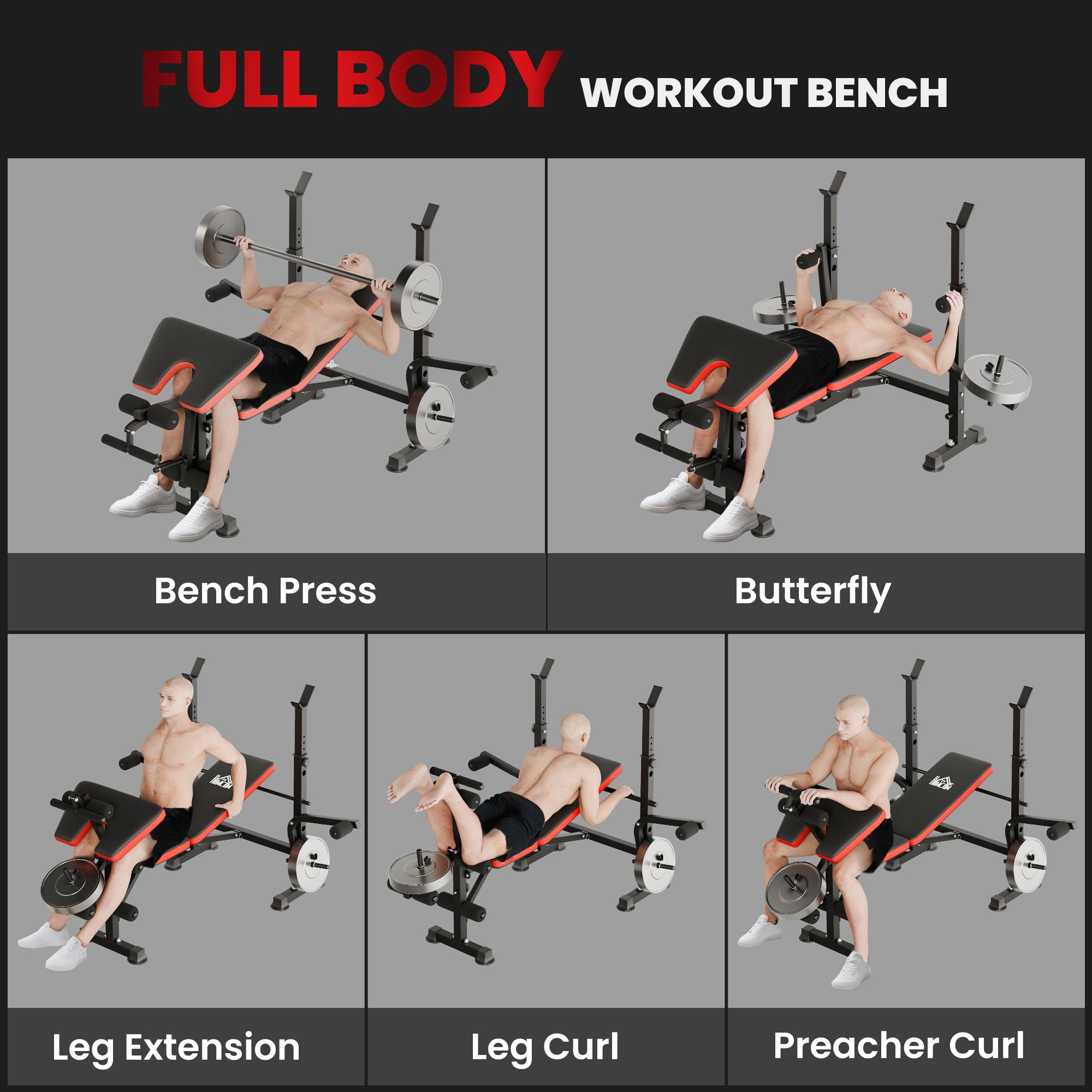 HOMCOM Adjustable Weight Bench with Leg Developer Barbell Rack for Weight Lifting and Strength Training Multifunctional Workout Station for Home Gym Fitness