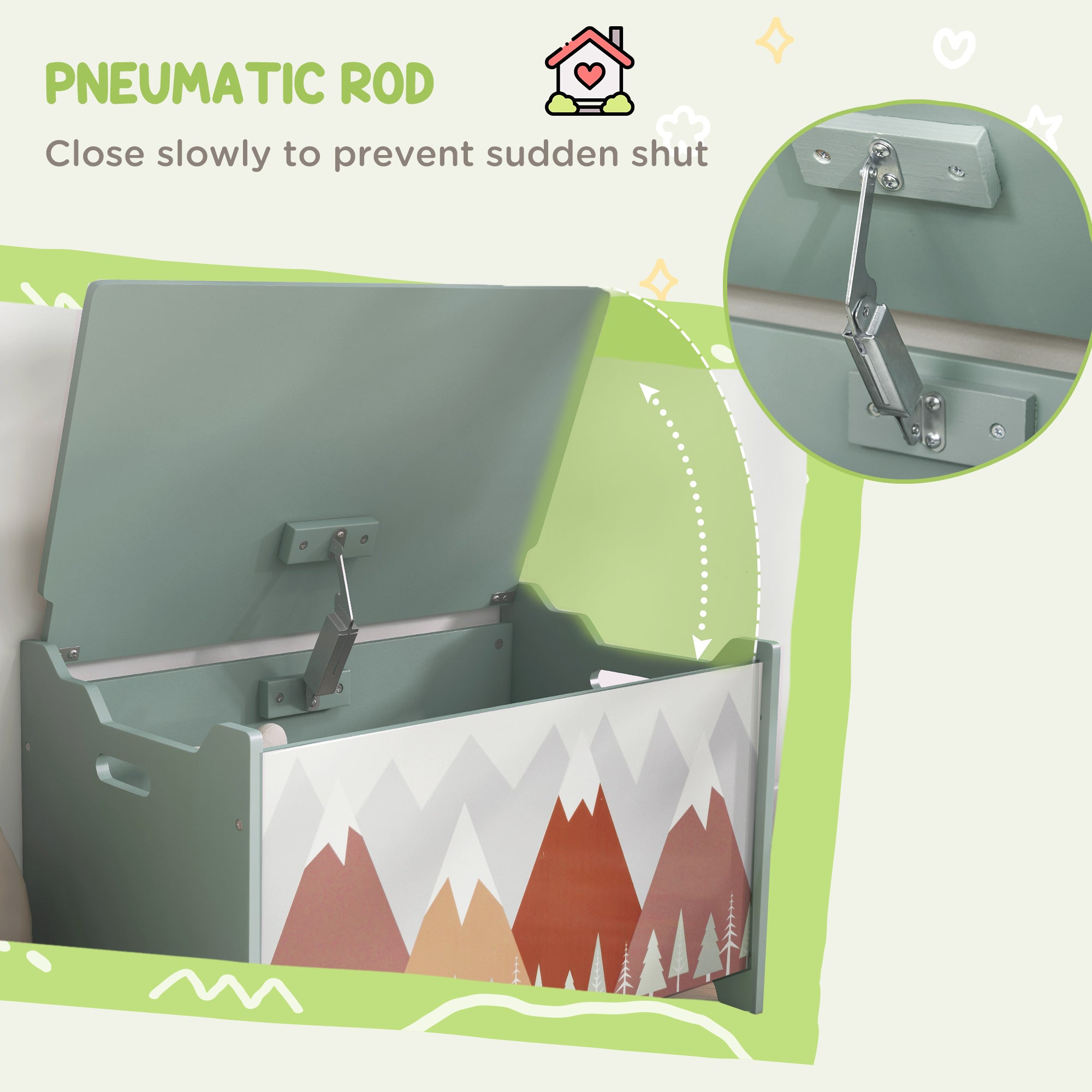 ZONEKIZ Toy Box, Kids Storage Chest, with Lid, Safety Hinge - Green - North Peak Garden Furniture