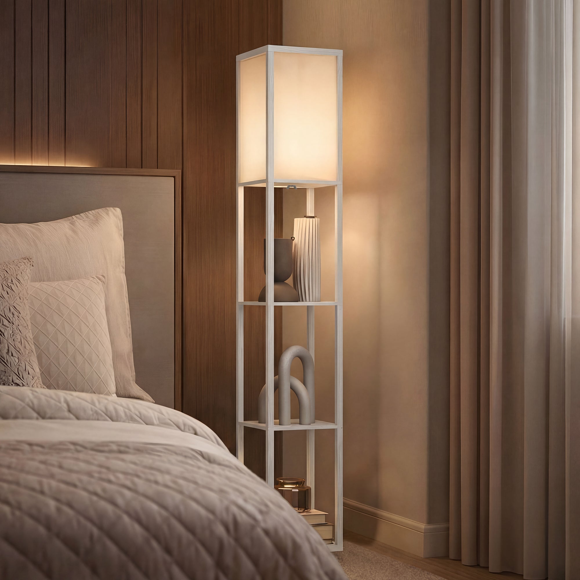 HOMCOM 3-Tier Floor Lamp, Floor Light with Storage Shelf, Reading Standing Lamp for Living Room, Bedroom, Kitchen, Dining Room, Office, Dorm, 160cm, White