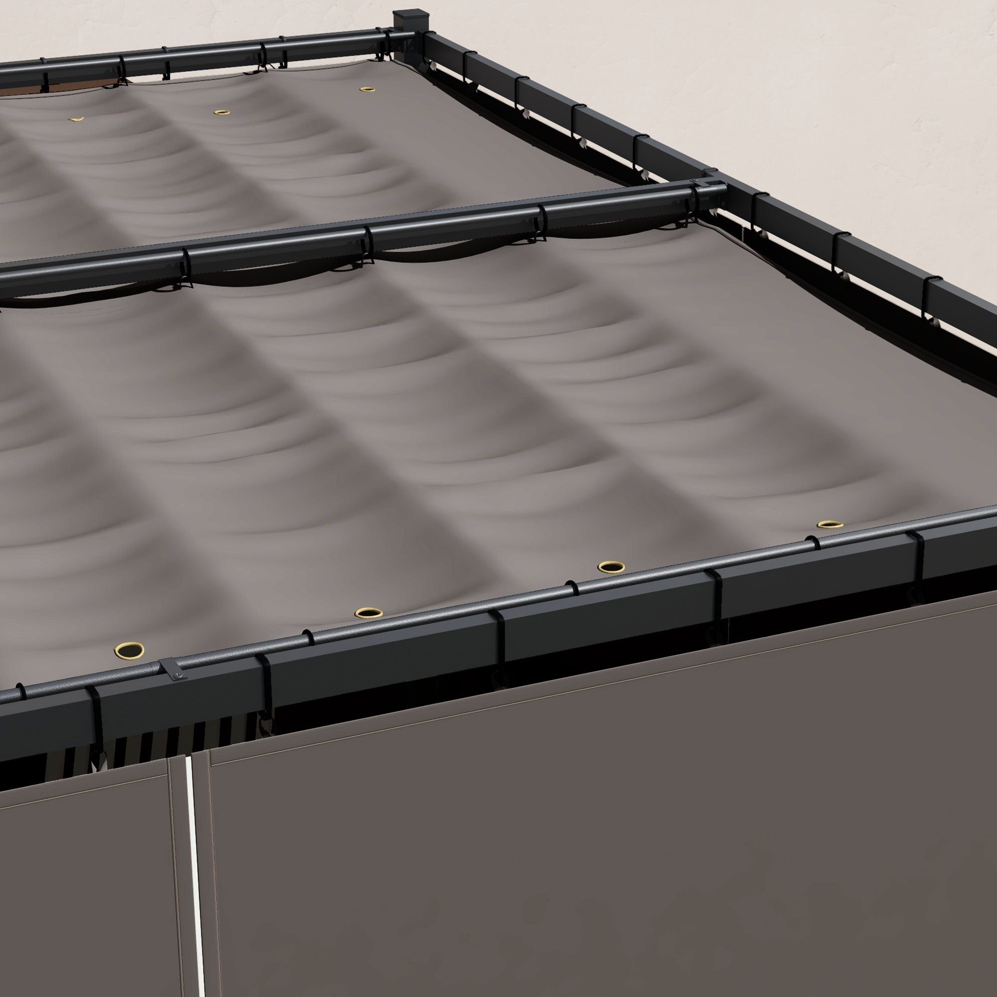 Outsunny 3 x 3m Moving Canopy Metal Pergola, with Curtains - Grey - North Peak Garden Furniture