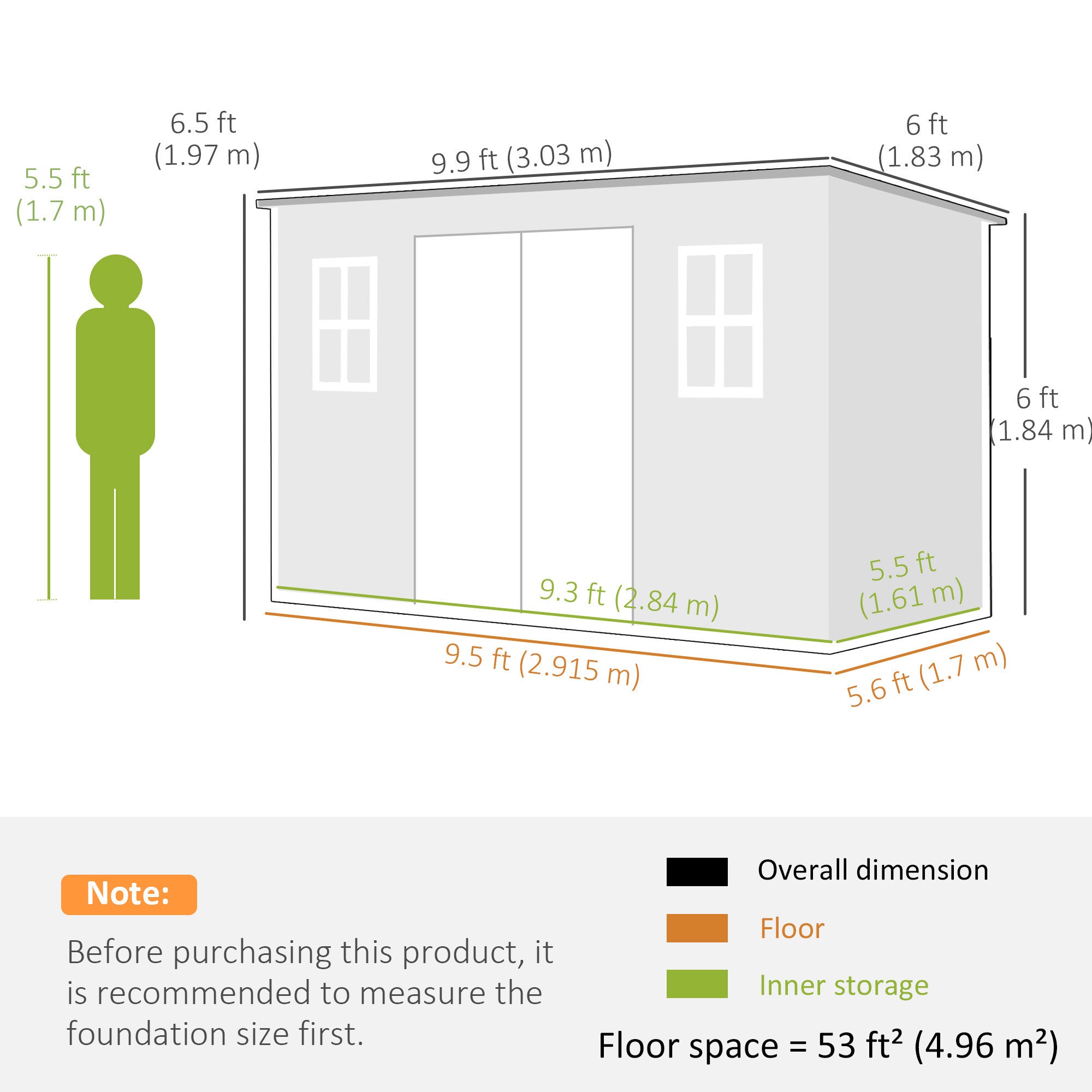 Outsunny 10 x 6 ft Resin Garden Shed, Outdoor Storage Shed with Floor, Windows, Lockable Doors and Vents, Grey