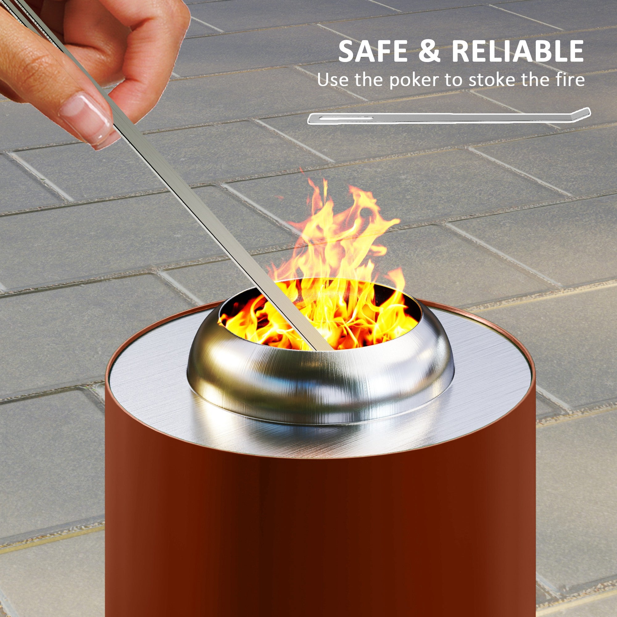 Outsunny Smokeless Fire Pit, 16 x 16 cm Stainless Steel Portable Wood Burning Firepit with Poker, Wood or Pellet Fuelled Tabletop Fire Pit for Garden Camping Bonfire Party, Red - North Peak Garden Furniture