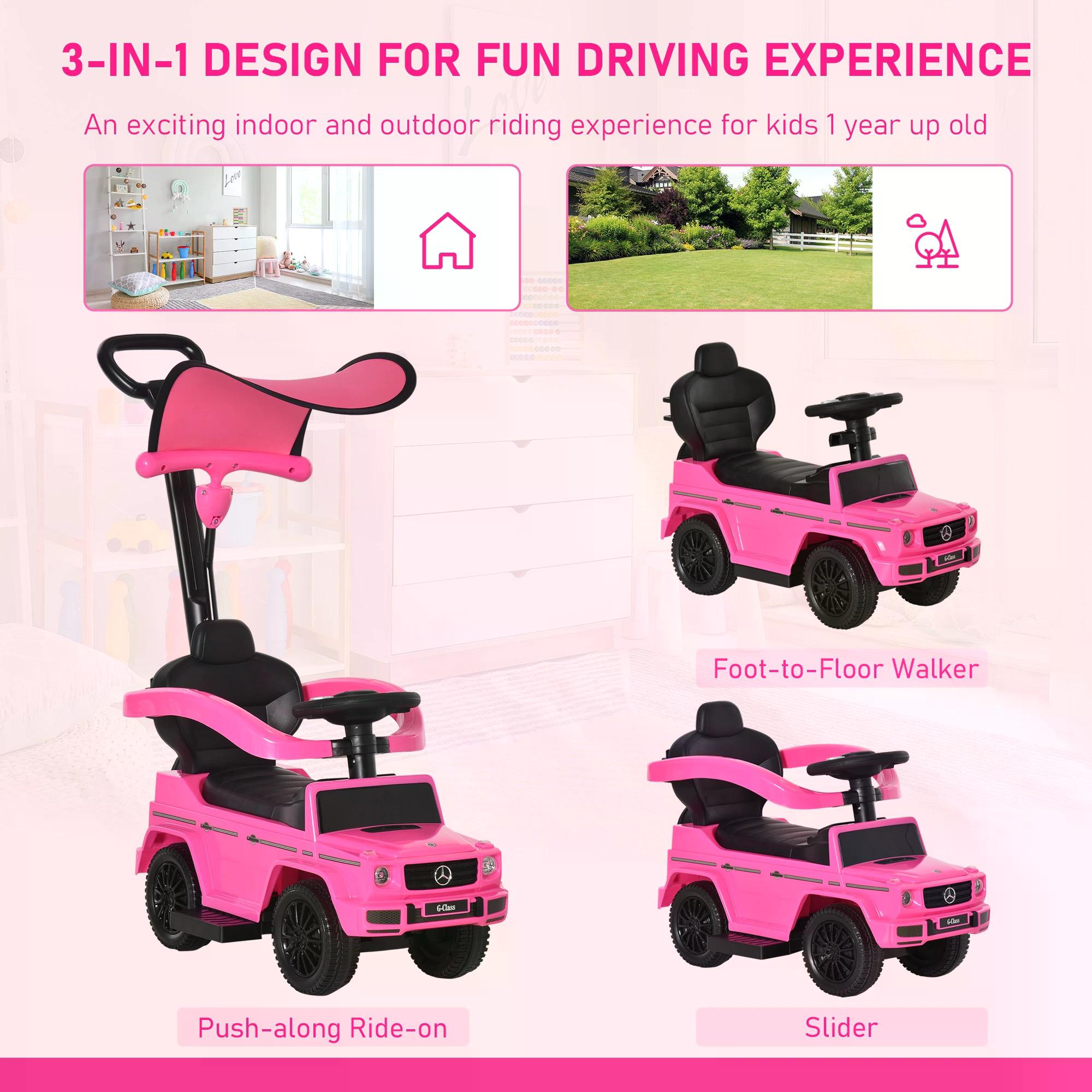 HOMCOM 3 in 1 Kids Children Ride on Push Car Toddler Sliding Car G350 Licensed Walker Foot to Floor Slider Push-Along with Horn Steering Wheel NO POWER Manual, Pink