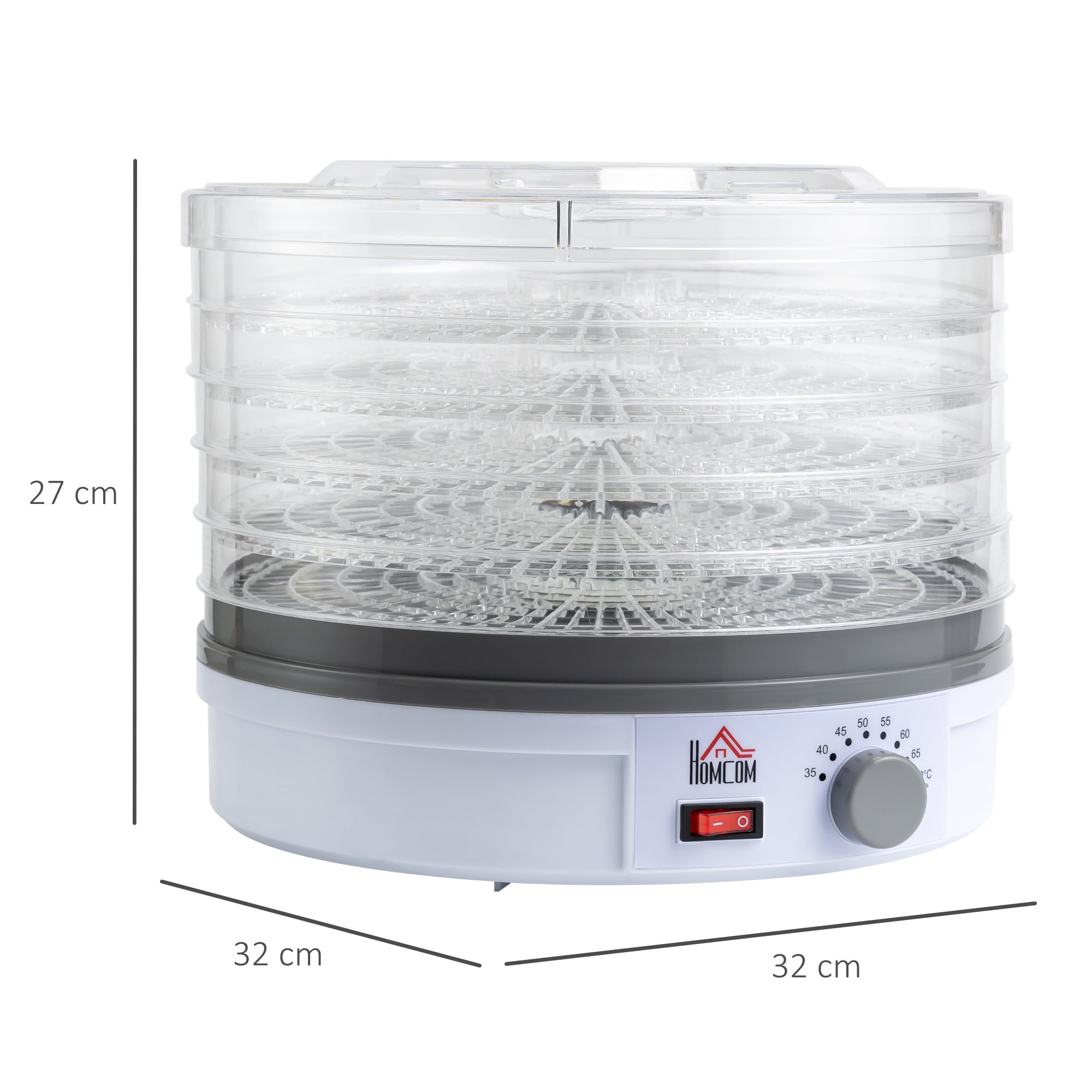 HOMCOM 5 Tier Food Dehydrator, 245W Food Dryer Machine with Adjustable Temperature Control for Drying Fruit, Meat, Vegetable, Jerky and Pet Treat, White - North Peak Garden Furniture