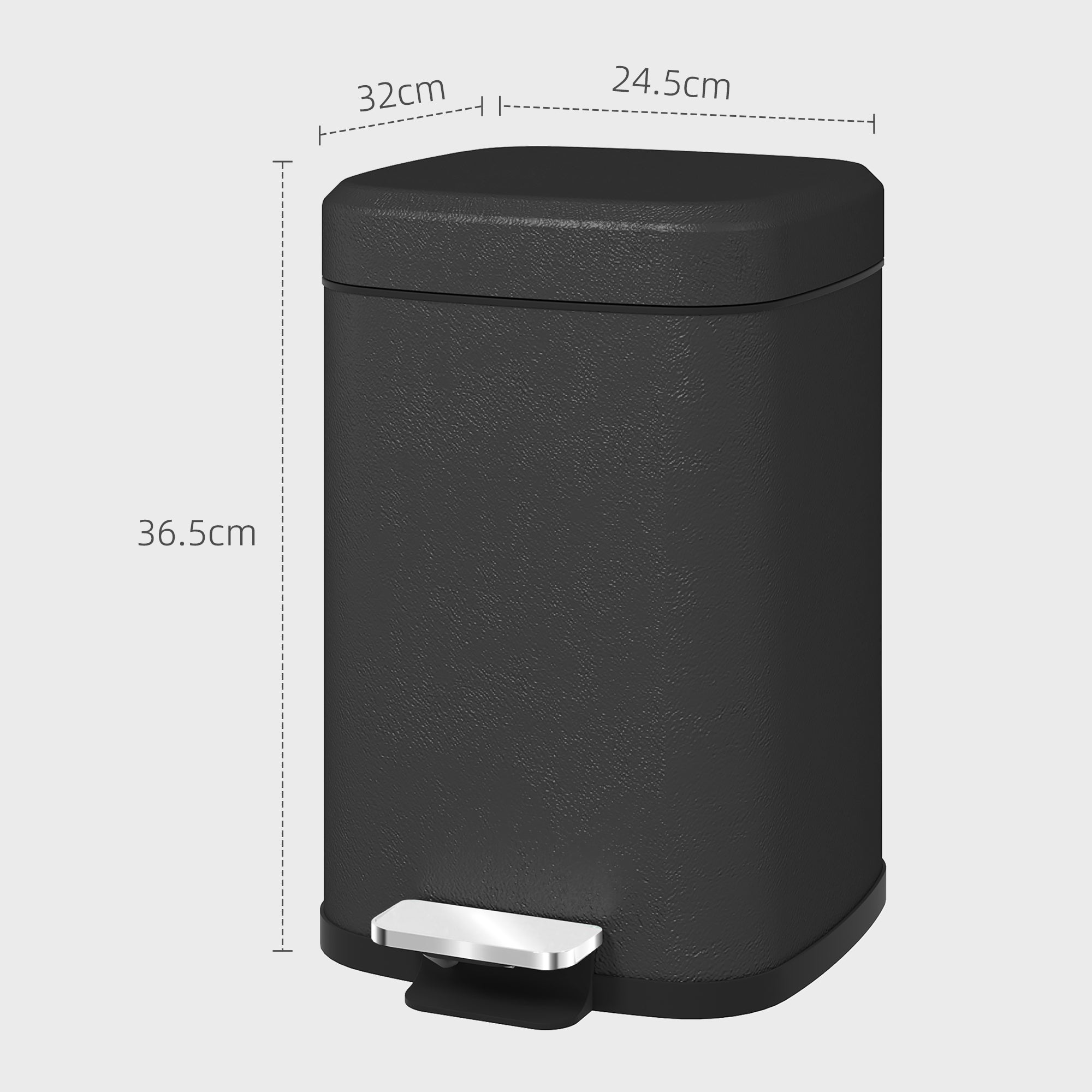 HOMCOM 12L Modern Boxy Metal Home Kitchen Bin - Black - North Peak Garden Furniture