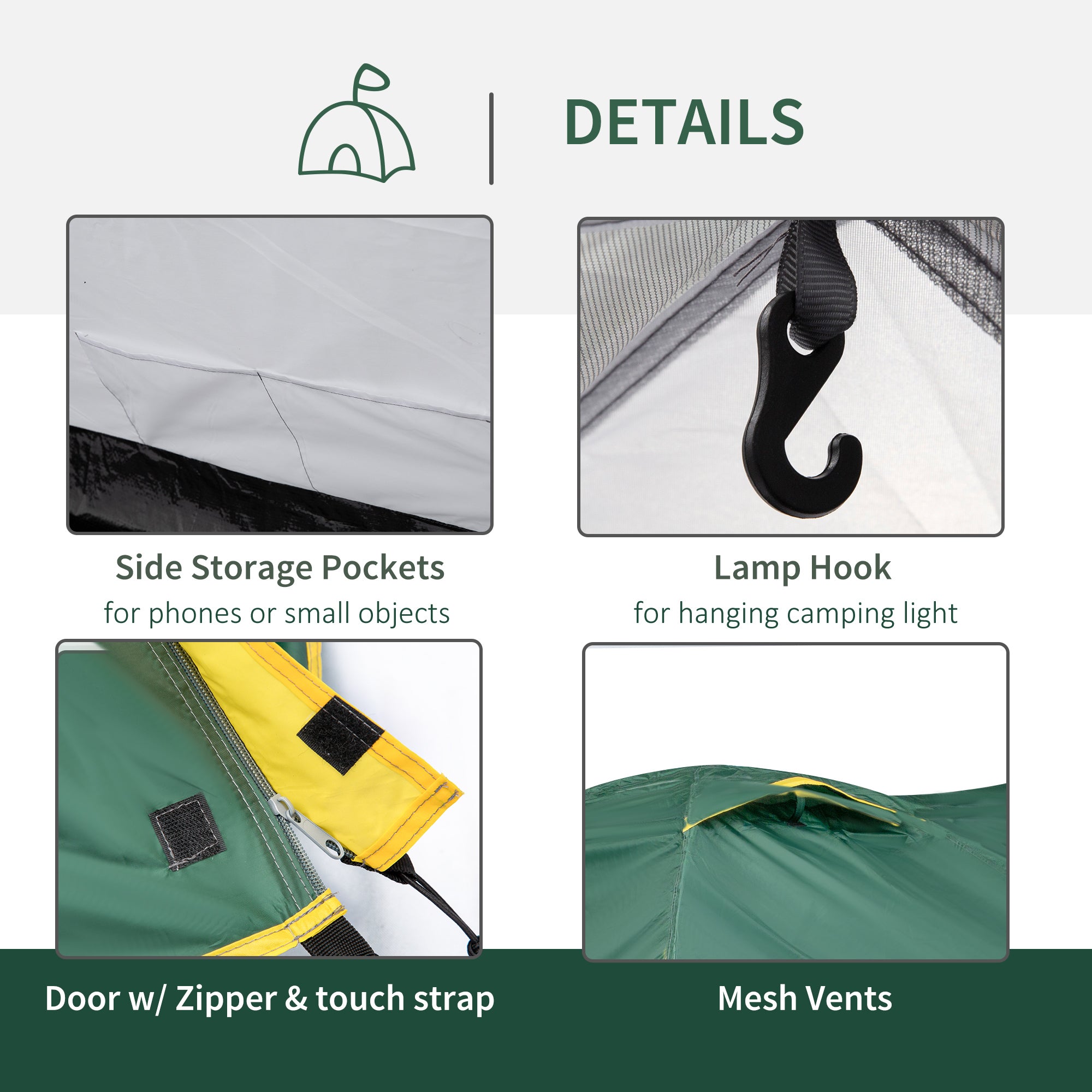 Outsunny Dome Tent for 2 Person Camping Tent with Large Windows, Waterproof Green and Yellow - North Peak Garden Furniture
