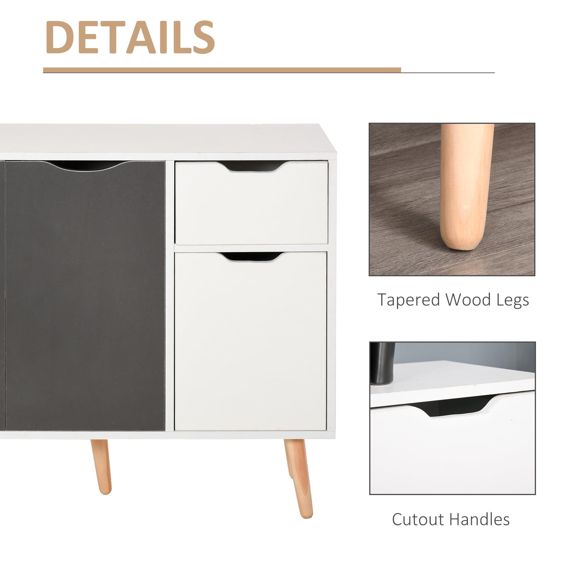 HOMCOM Sideboard Floor Standing Storage Cabinet with Drawer for Bedroom, Living Room, Home Office, Grey - North Peak Garden Furniture