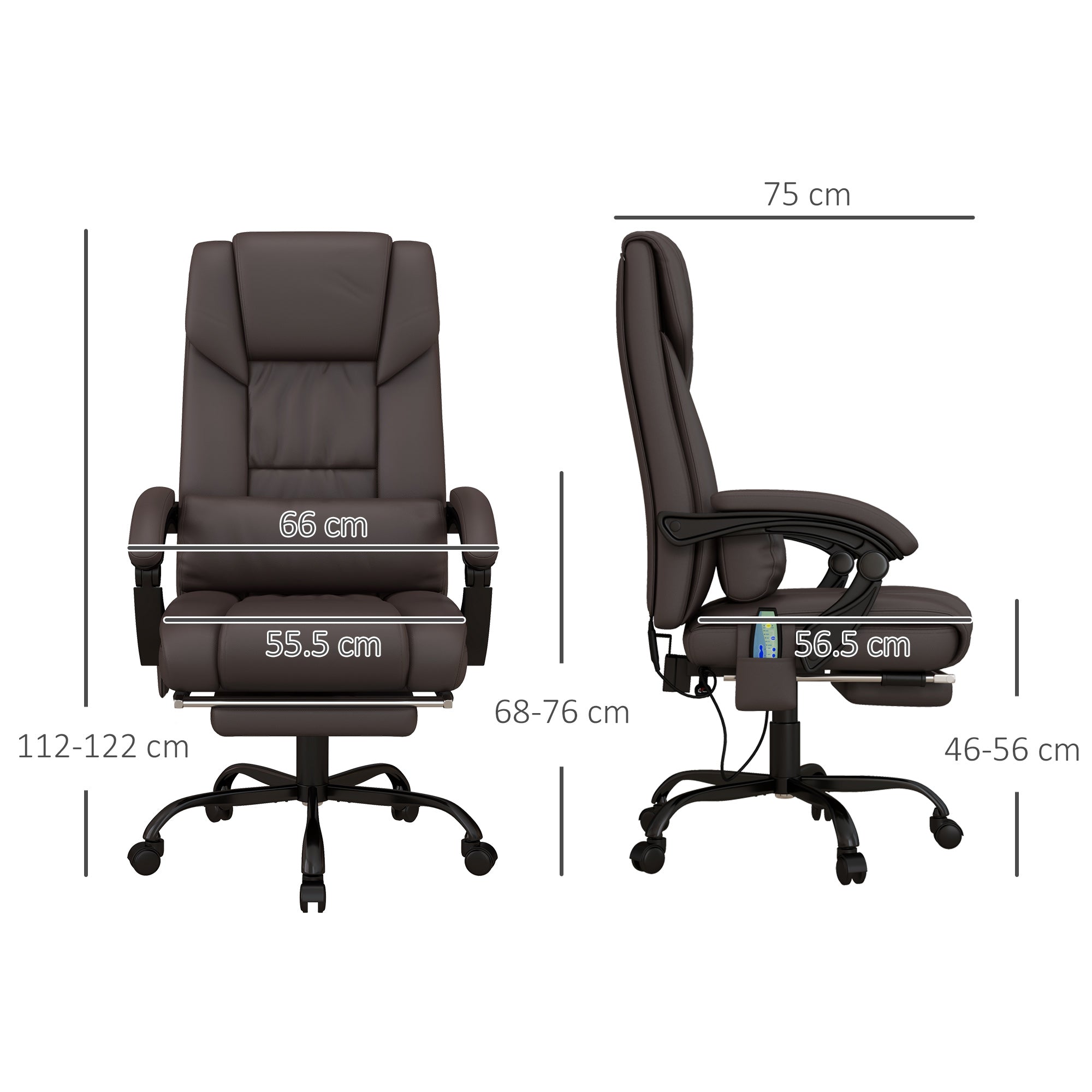 Vinsetto 6-Point Massage Office Chair, PU Leather Desk Chair with Adjustable Height and Footrest for Home Office, Brown - North Peak Garden Furniture