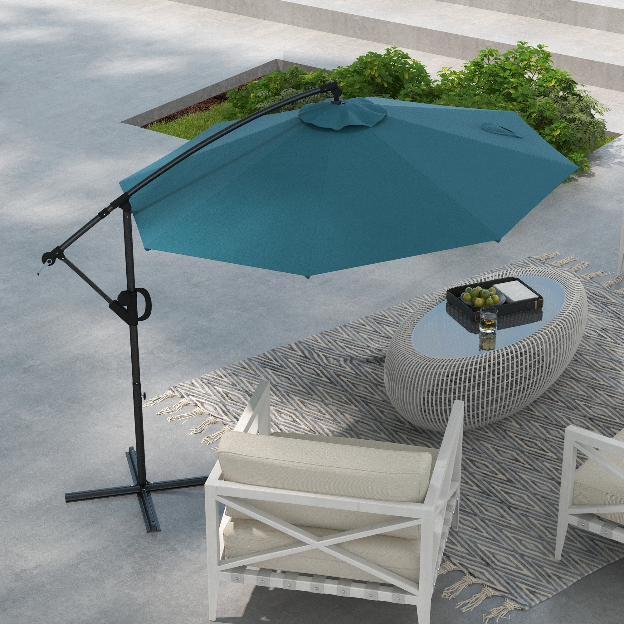 Outsunny 3m Offset Cantilever Parasol Umbrella, with Cross Base - Blue - North Peak Garden Furniture