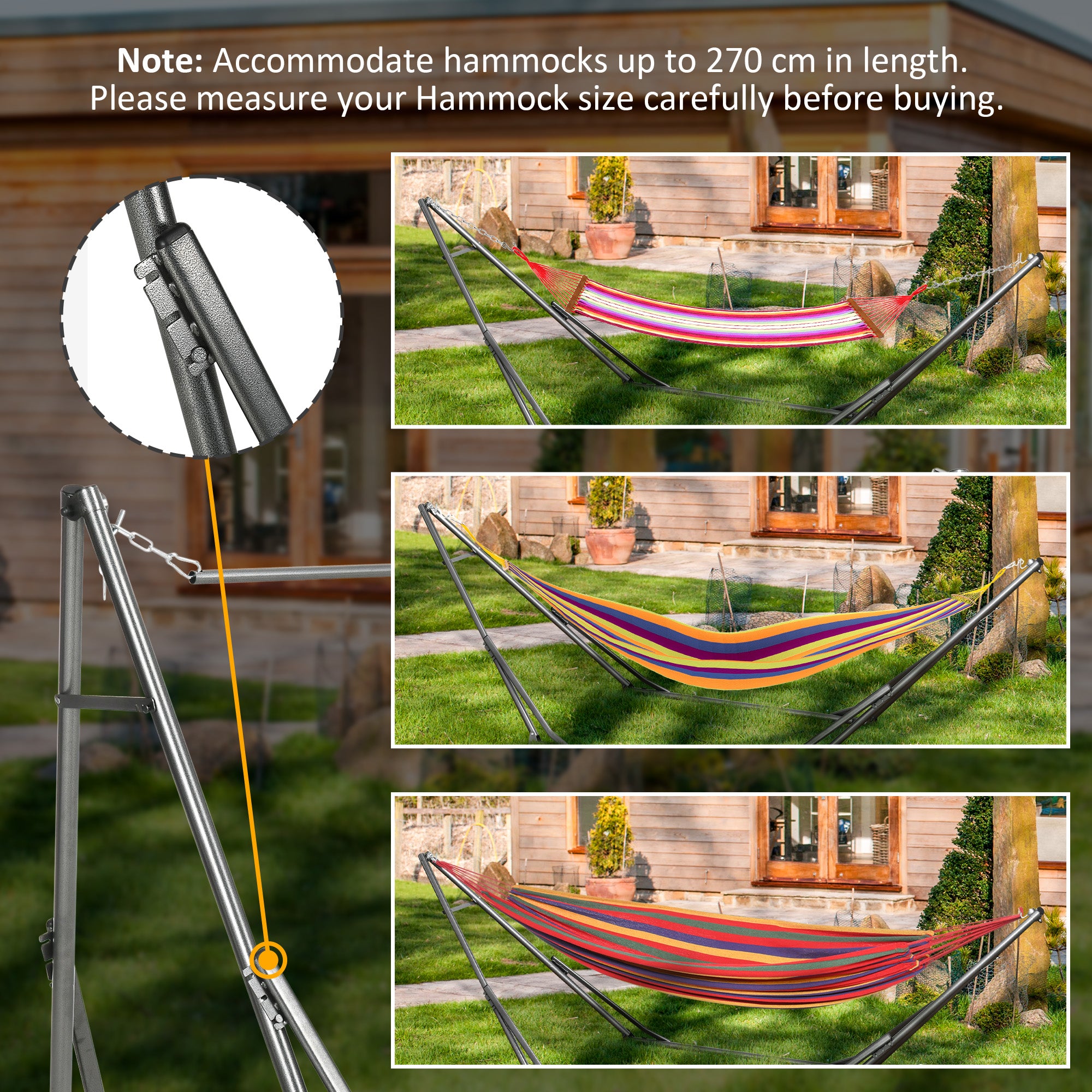 Outsunny Foldable Hammock Stand, Portable Hammock with Metal Frame, 2 in 1 Hammock Net Stand, Clothes Drying Rack, Load Capacity 120kg, for Patio, Garden, Yard, Black - North Peak Garden Furniture