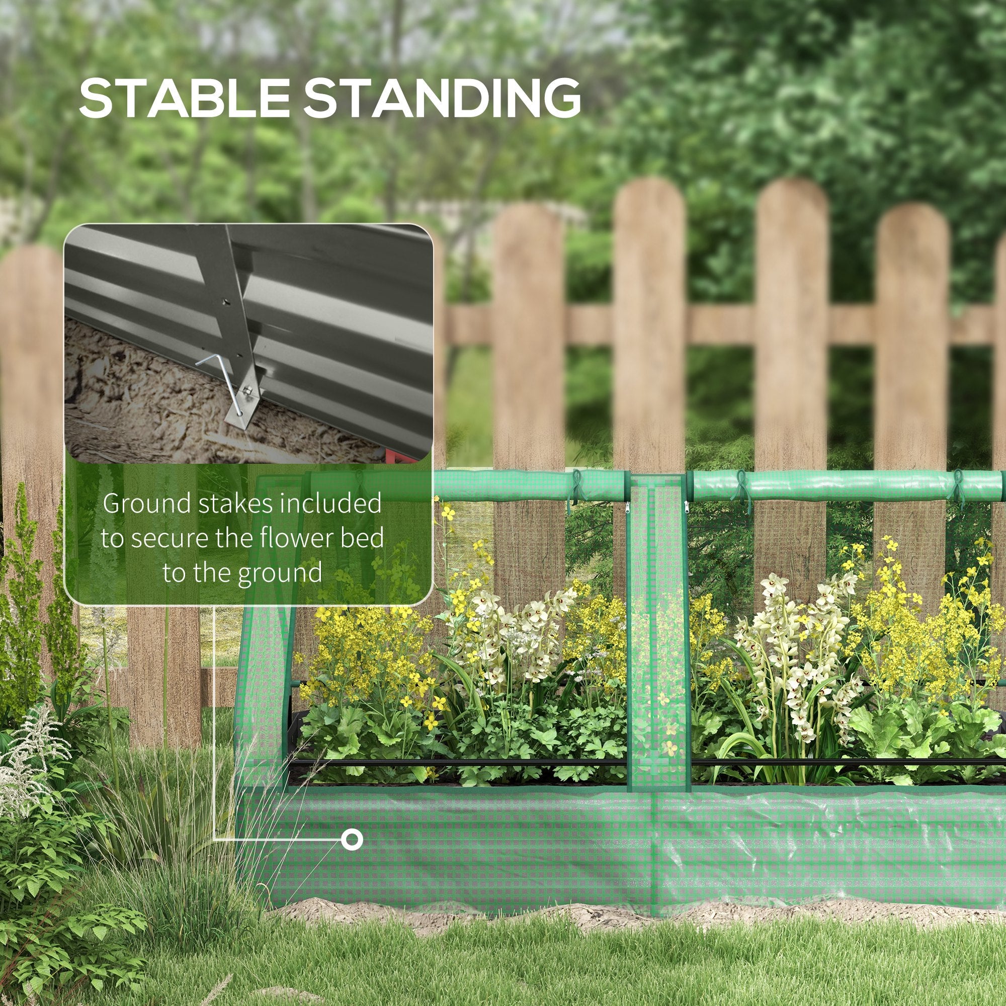Outsunny Metal Planter Box with Cover, Raised Garden Bed with Greenhouse, for Herbs and Vegetables, Green and Dark Grey - North Peak Garden Furniture