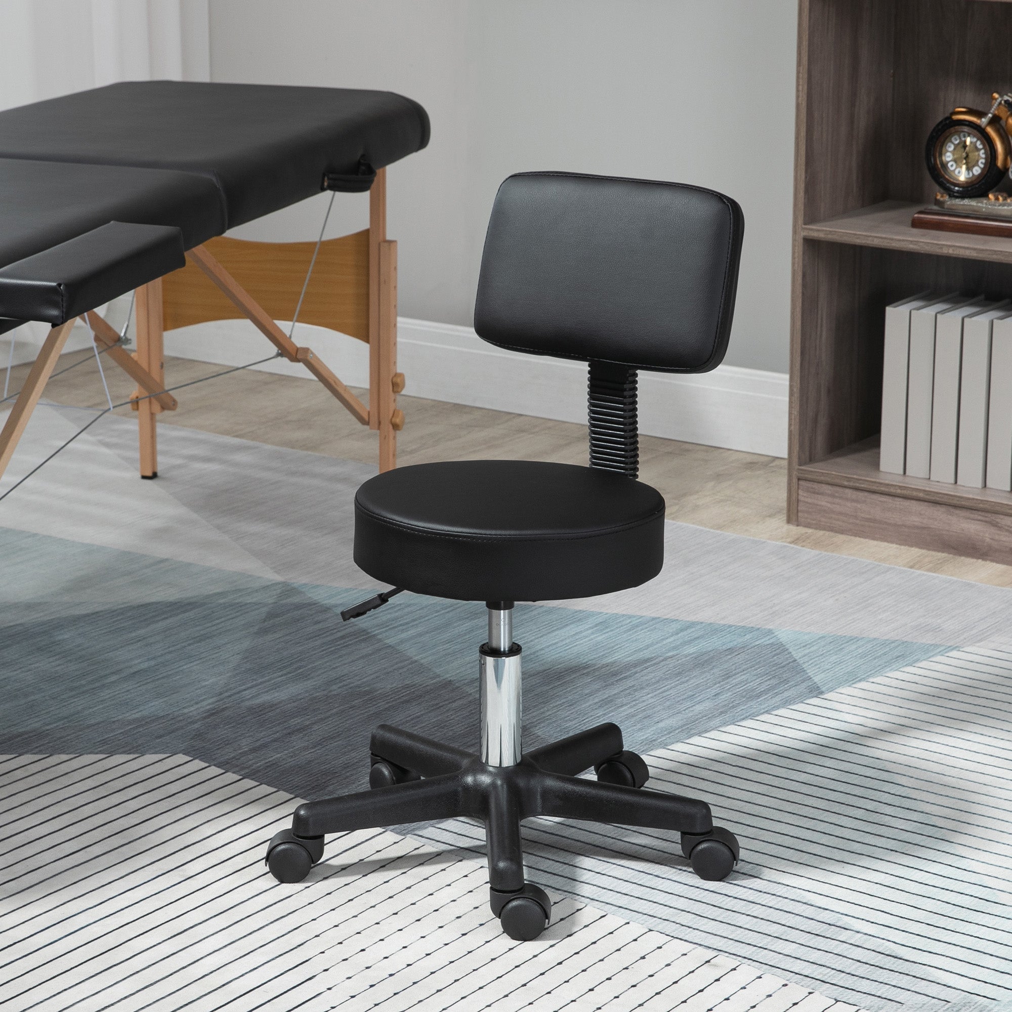 HOMCOM Swivel Salon Chair w/ Padded Seat Back 5 Wheels Adjustable Height Salon Hairdressers Tattoo Spa Rolling Black - North Peak Garden Furniture