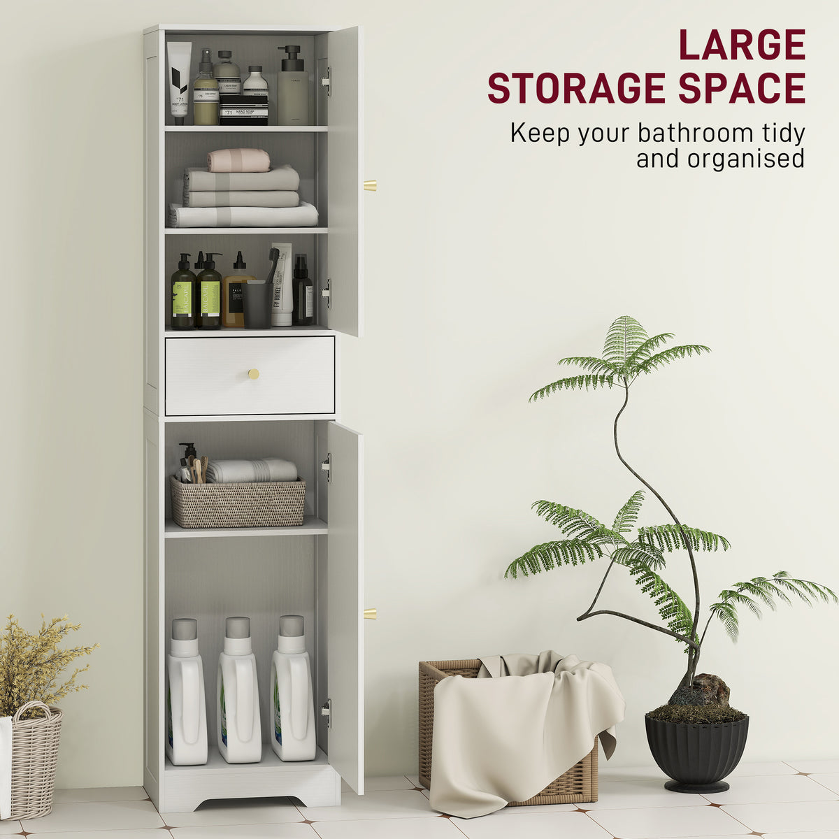 HOMCOM Tall Bathroom Cabinet with Arched Doors - White