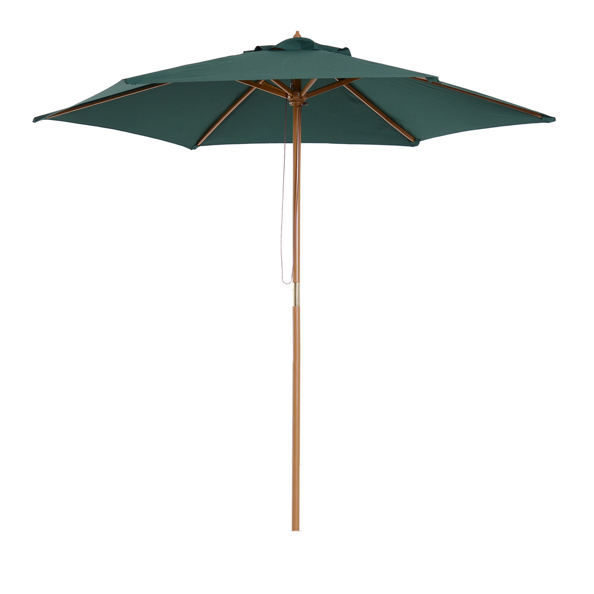 Outsunny Wooden Parasol: 2.5m UV-Protective Garden Umbrella with Pulley System, Dark Green