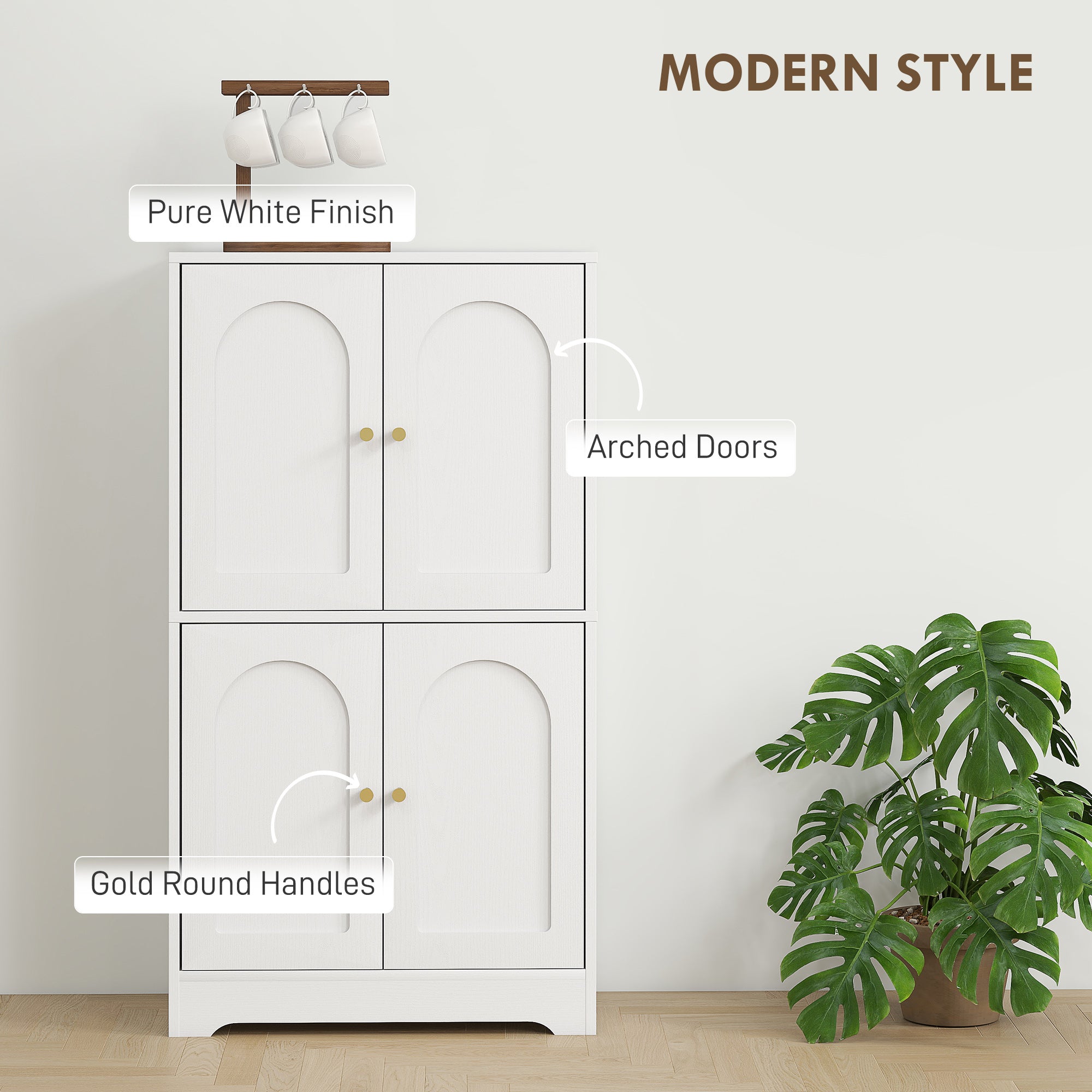 HOMCOM 4-Door Kitchen Storage Cabinet with Adjustable Shelves - White