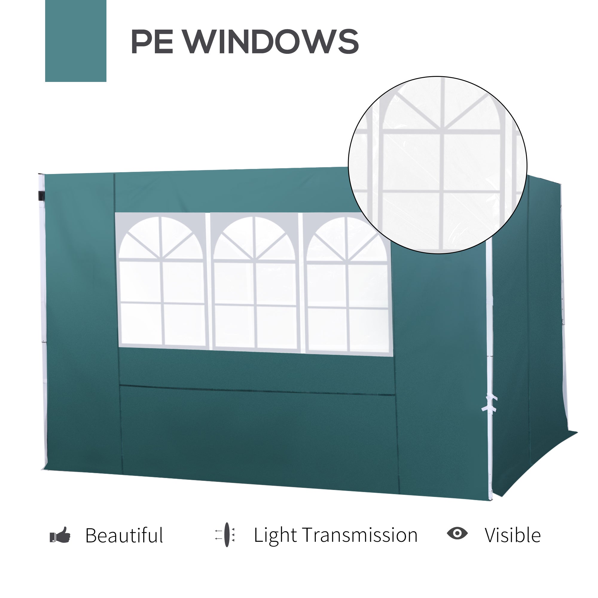 Outsunny 3 Meters Gazebo Replaceable Exchangeable Side Panel Wall Panels Walls With Window 3 colours (Green)