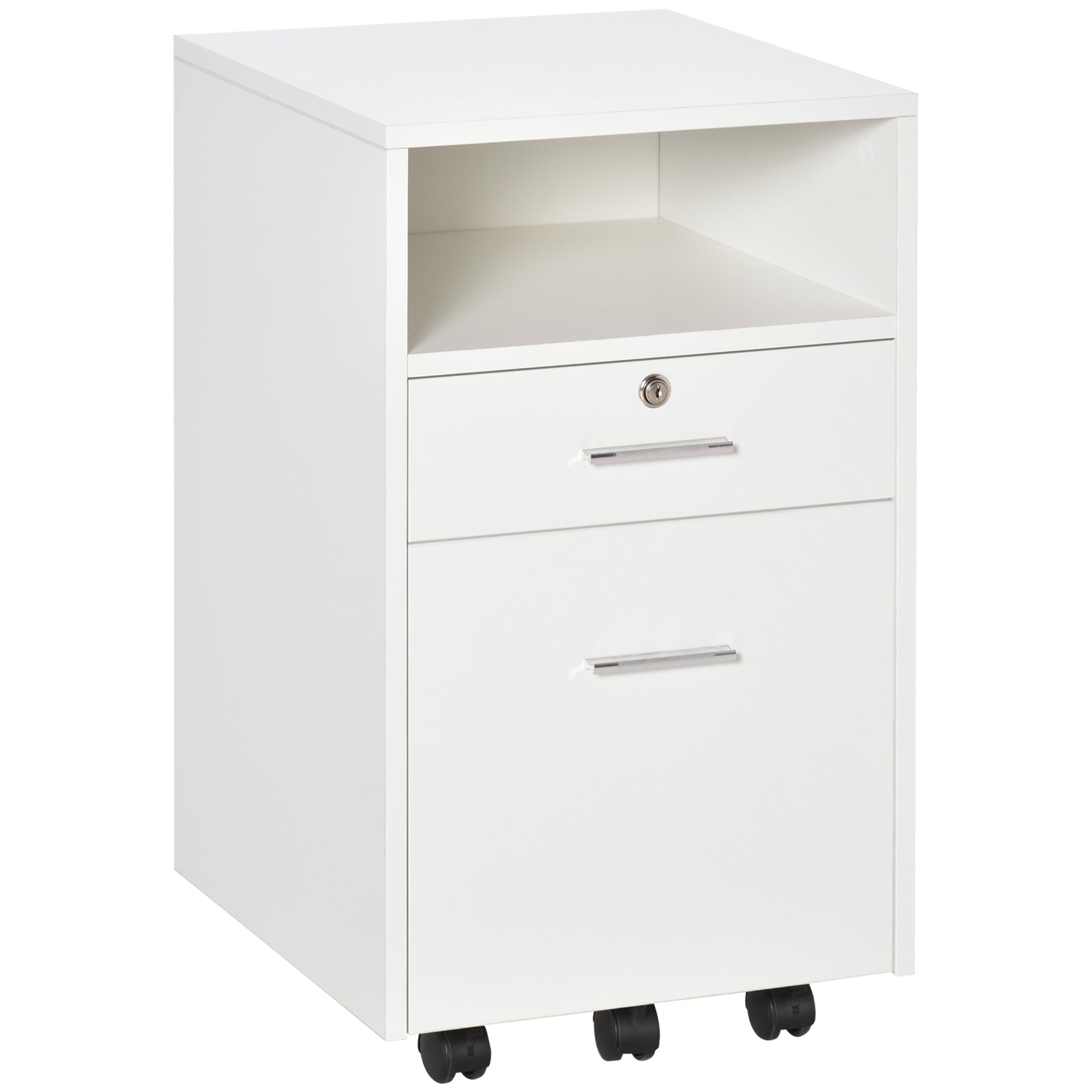 Vinsetto Lockable Two-Drawer Filing Cabinet, with Wheels - White - North Peak Garden Furniture