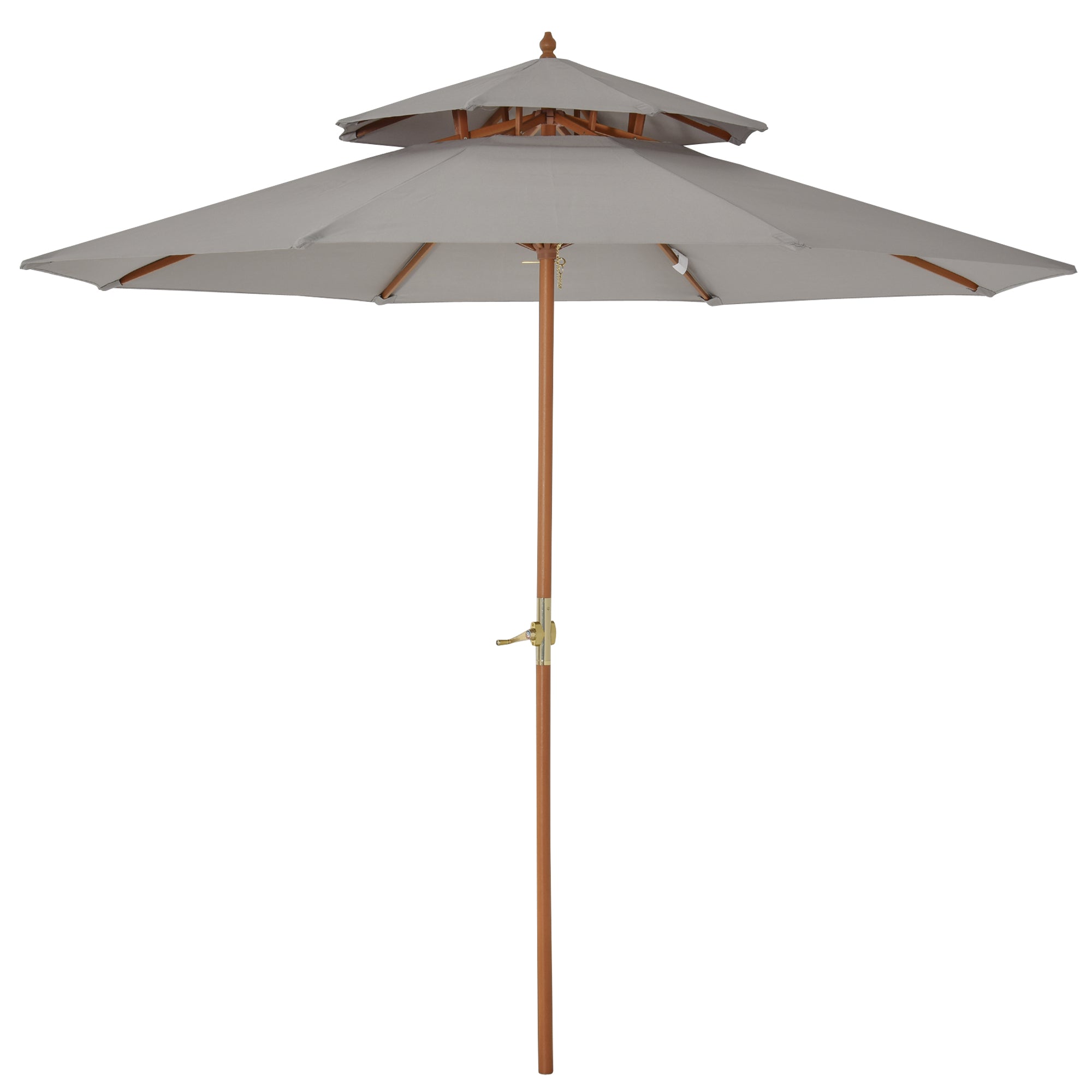 Outsunny 2.7m Elegant Wooden Frame Parasol Umbrella - Grey