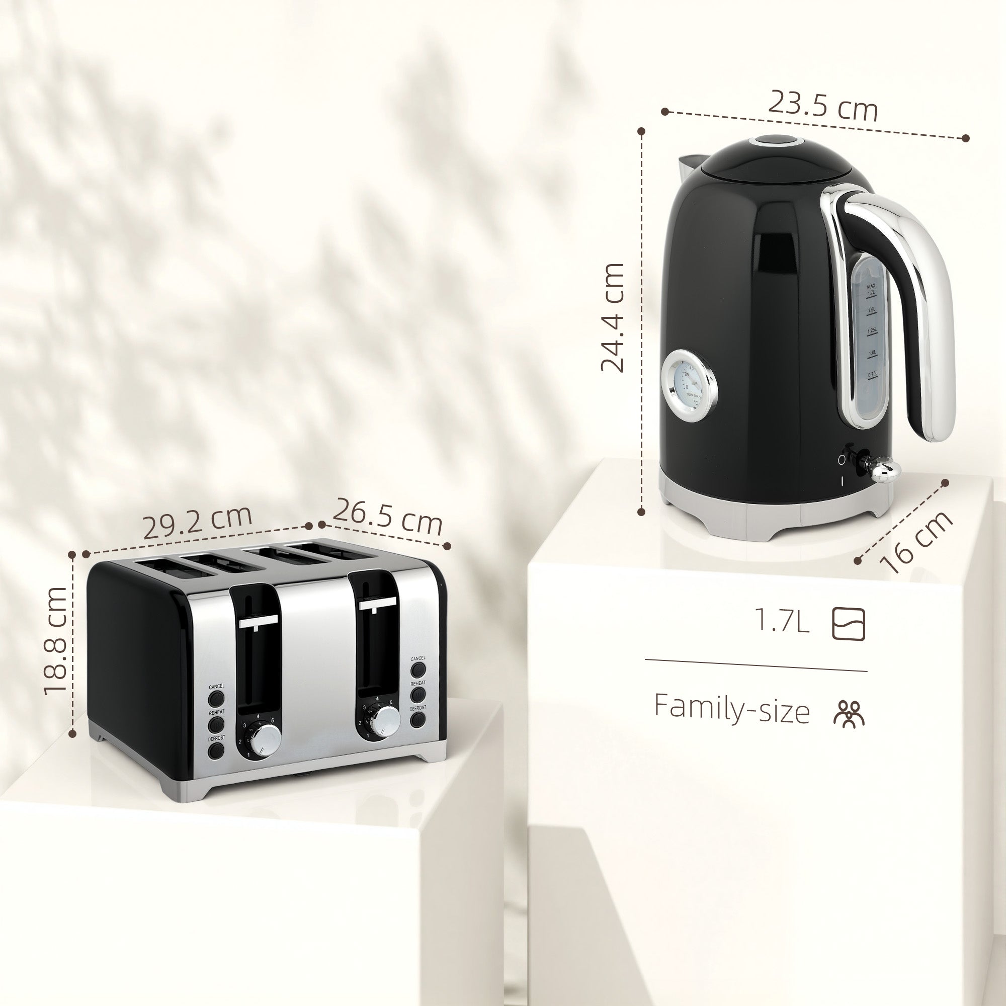 HOMCOM Retro 3000W Kettle and Toaster Set - Black