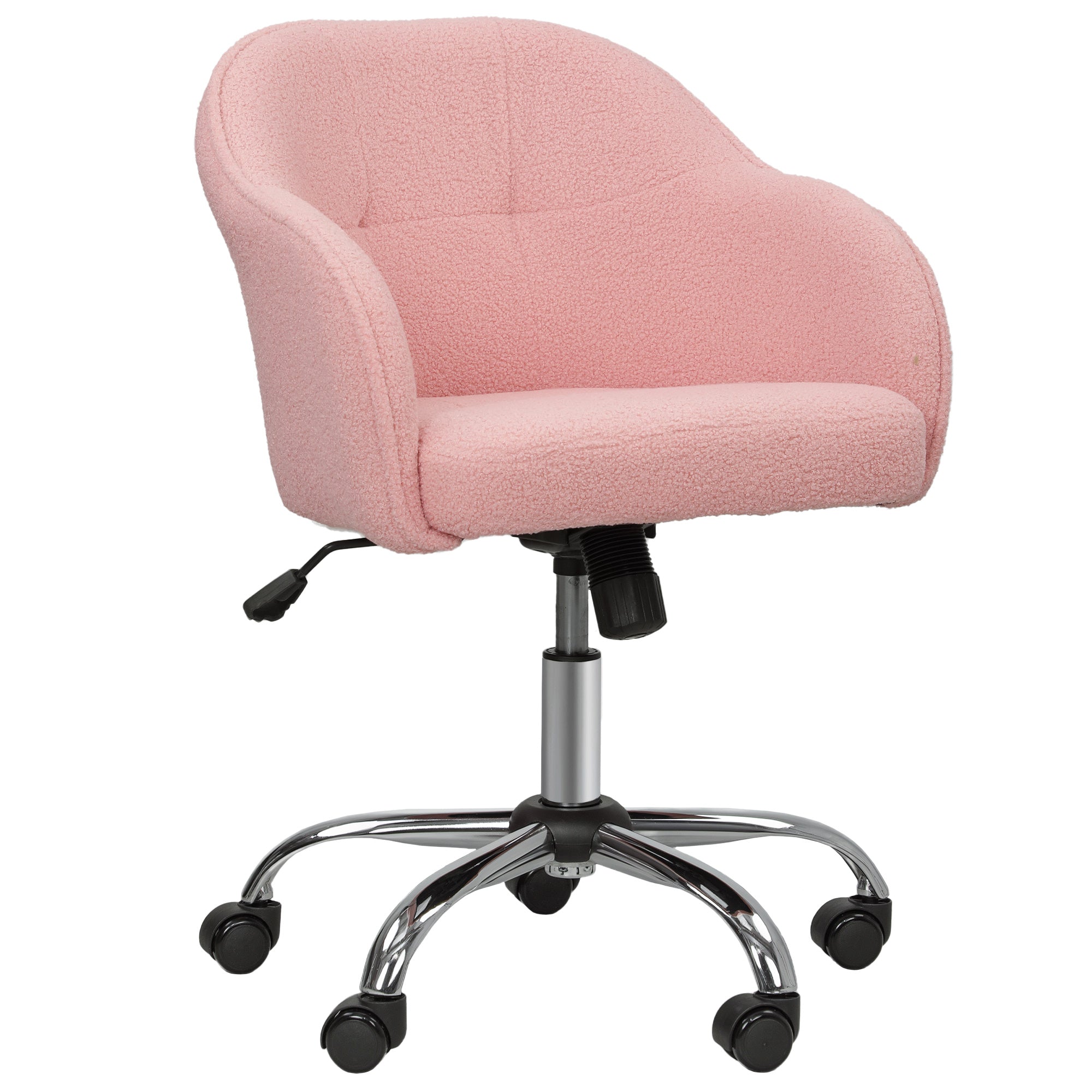 HOMCOM Teddy Fleece Swivel Office Chair - Pink