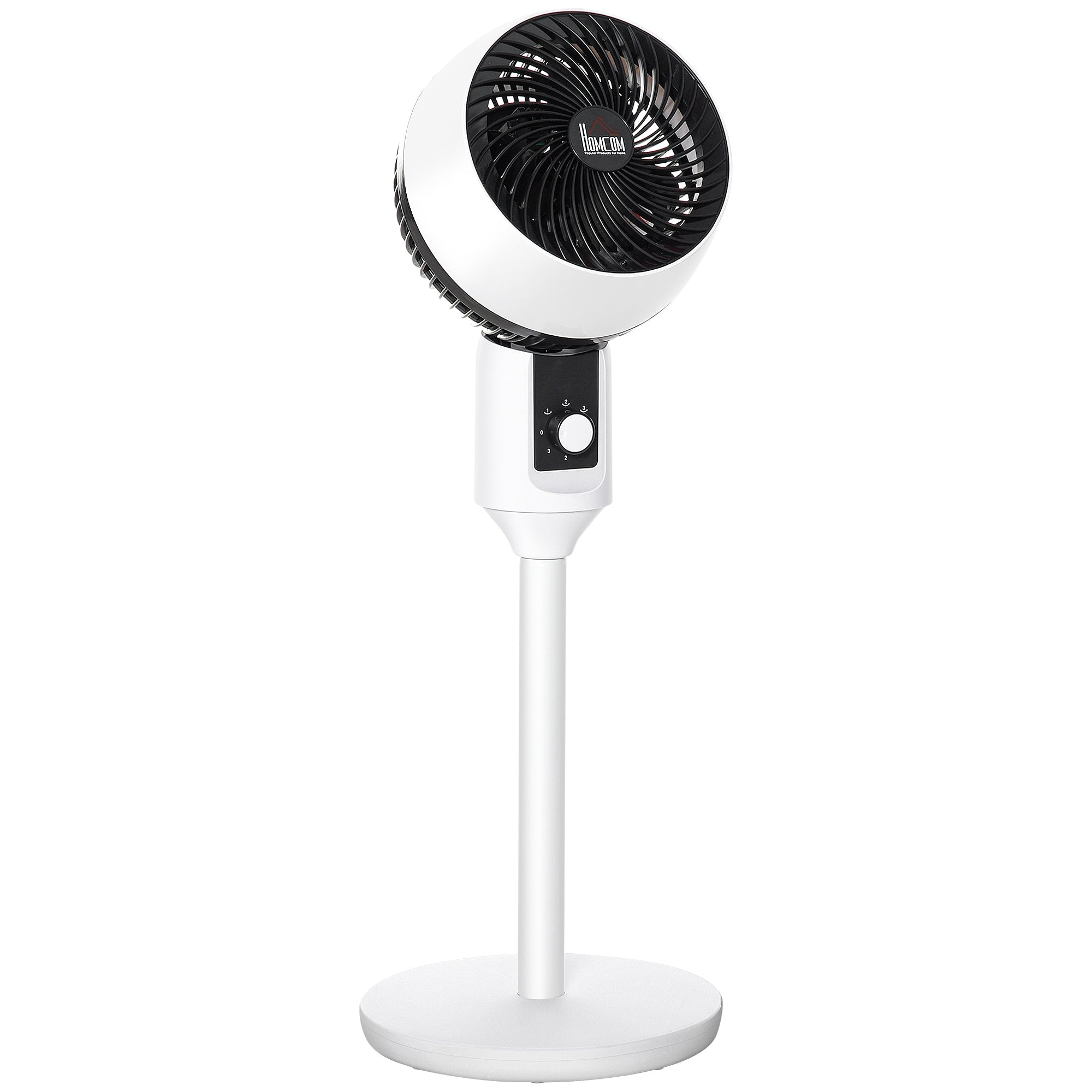 HOMCOM 9'' Air Circulator Fan 3 Speed, 70° Oscillation 90° Vertical Tilt, Carry Handle, Pedestal Fan, Air Circulator for Living Room, Bedroom, Office, White - North Peak Garden Furniture