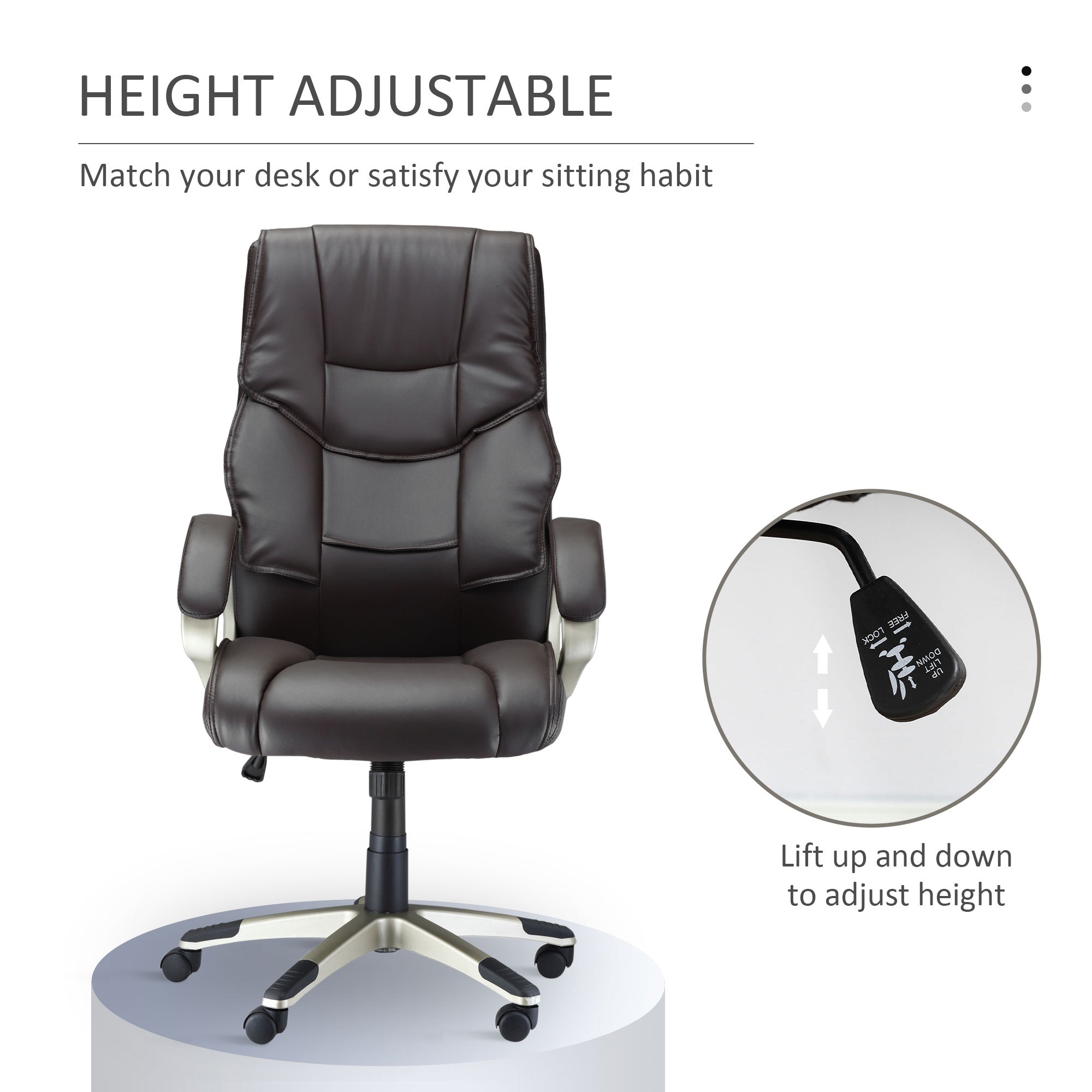 HOMCOM Home Office Chair High Back Computer Desk Chair with Faux Leather Adjustable Height Rocking Function Brown - North Peak Garden Furniture