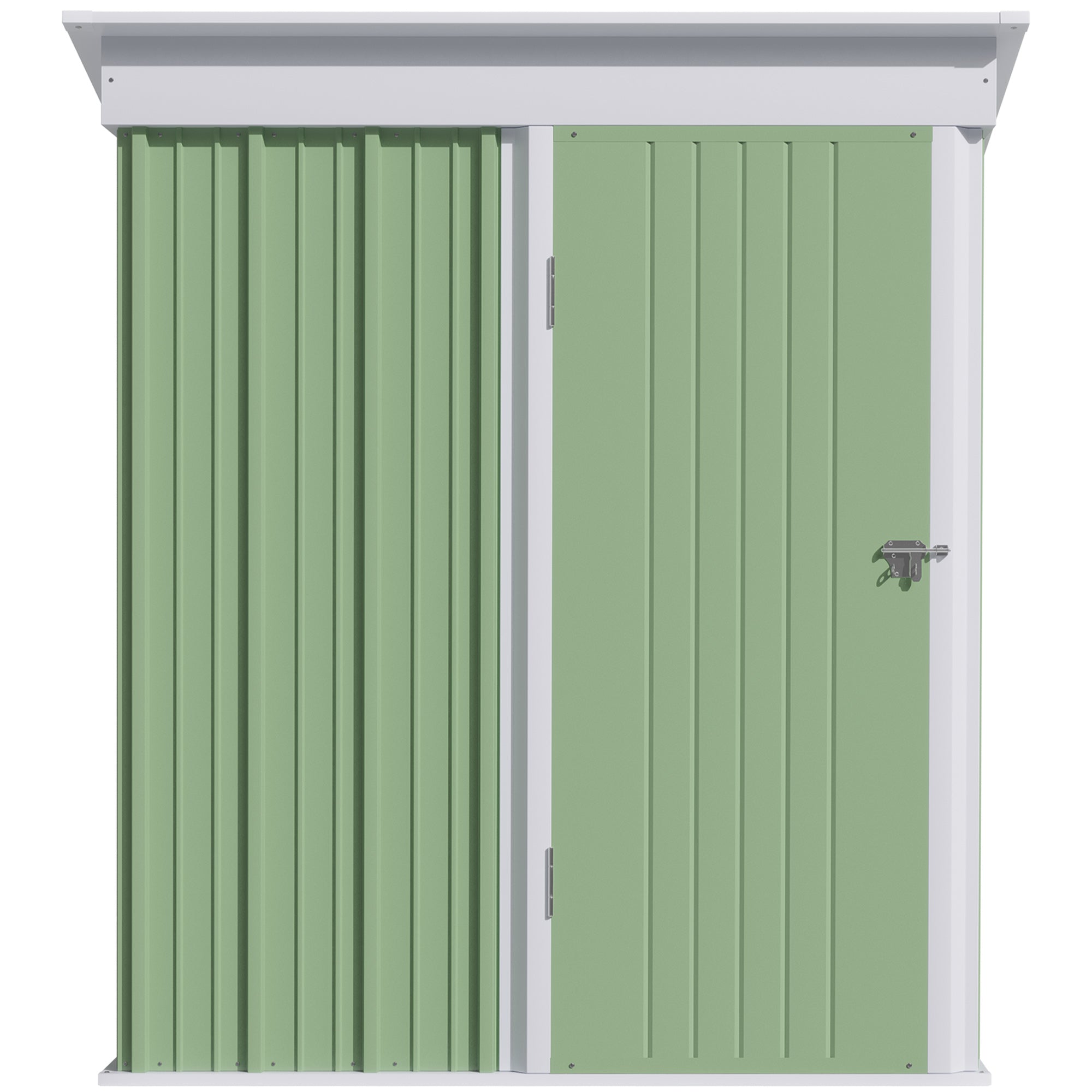 Outsunny Metal Garden Shed, Outdoor Lean-to Shed for Tool Motor Bike, with Adjustable Shelf, Lock, Gloves, 5'x3'x6', Green - North Peak Garden Furniture