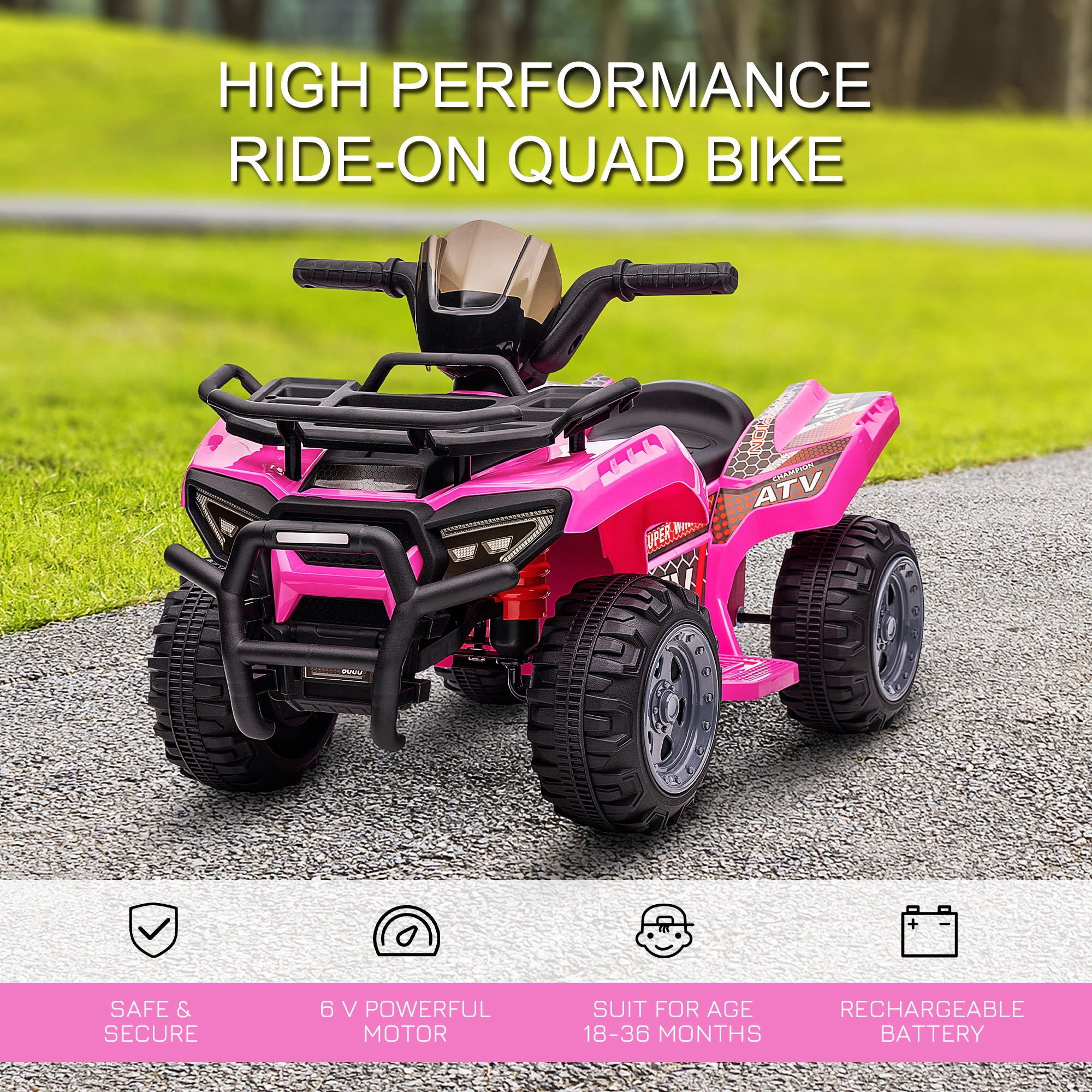 HOMCOM 6V Kids Electric Ride on Car Toddlers Quad Bike All Terrain Vehicle Toy With Music for 18-36 months Pink - North Peak Garden Furniture