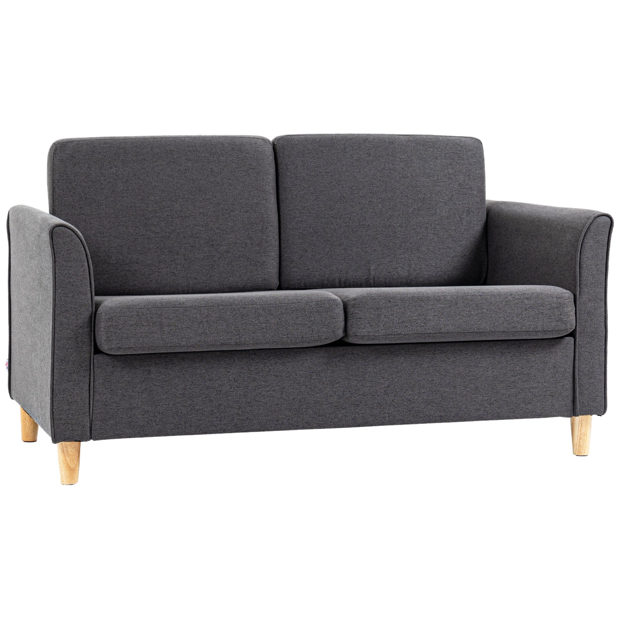 HOMCOM Compact Loveseat Sofa, Modern 2 Seater Sofa for Living Room with Wood Legs and Armrests, Dark Grey - North Peak Garden Furniture