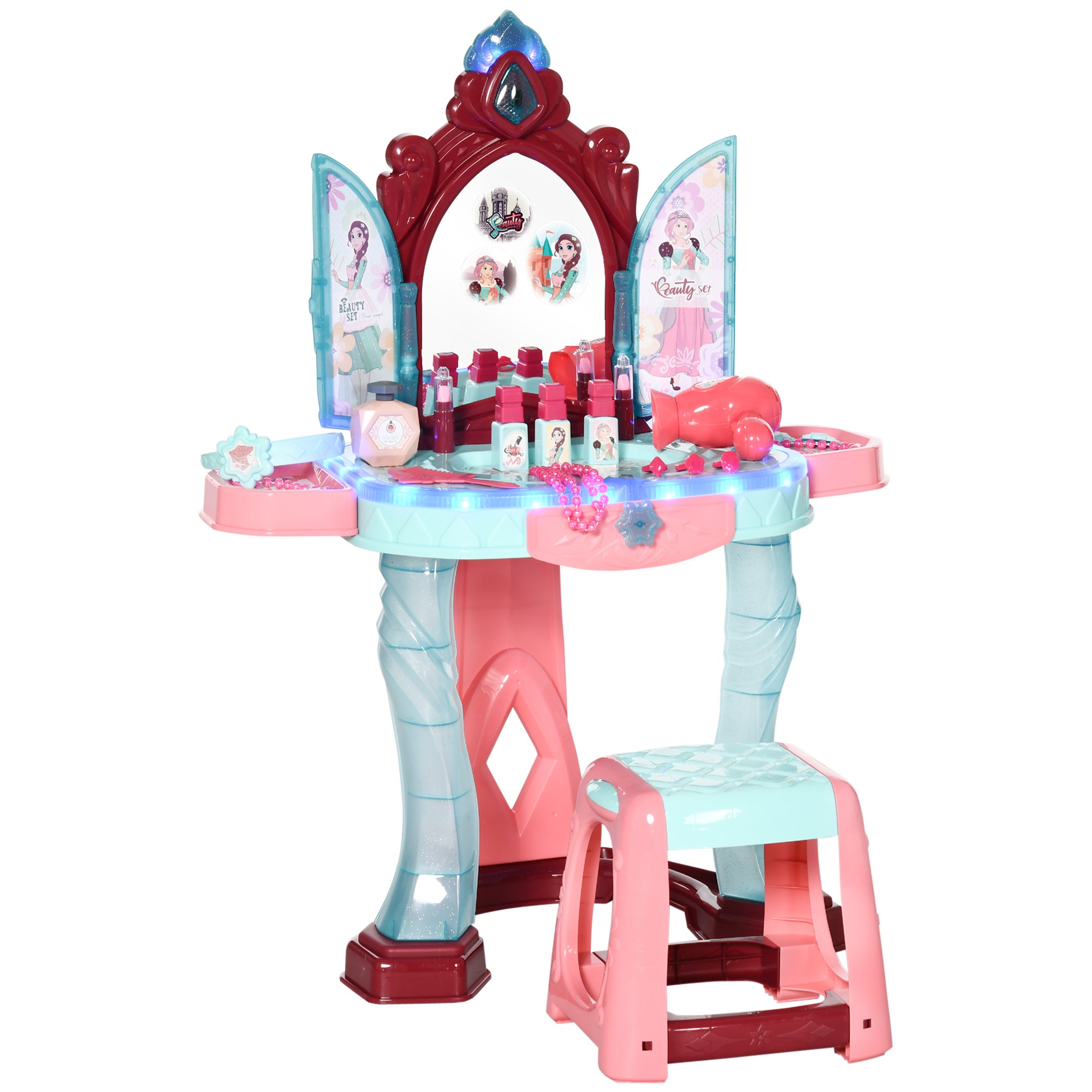 AIYAPLAY 31 Piece Kids Dressing Playset, with Magical Princess Mirror, Light and Sound - Pink and Blue - North Peak Garden Furniture