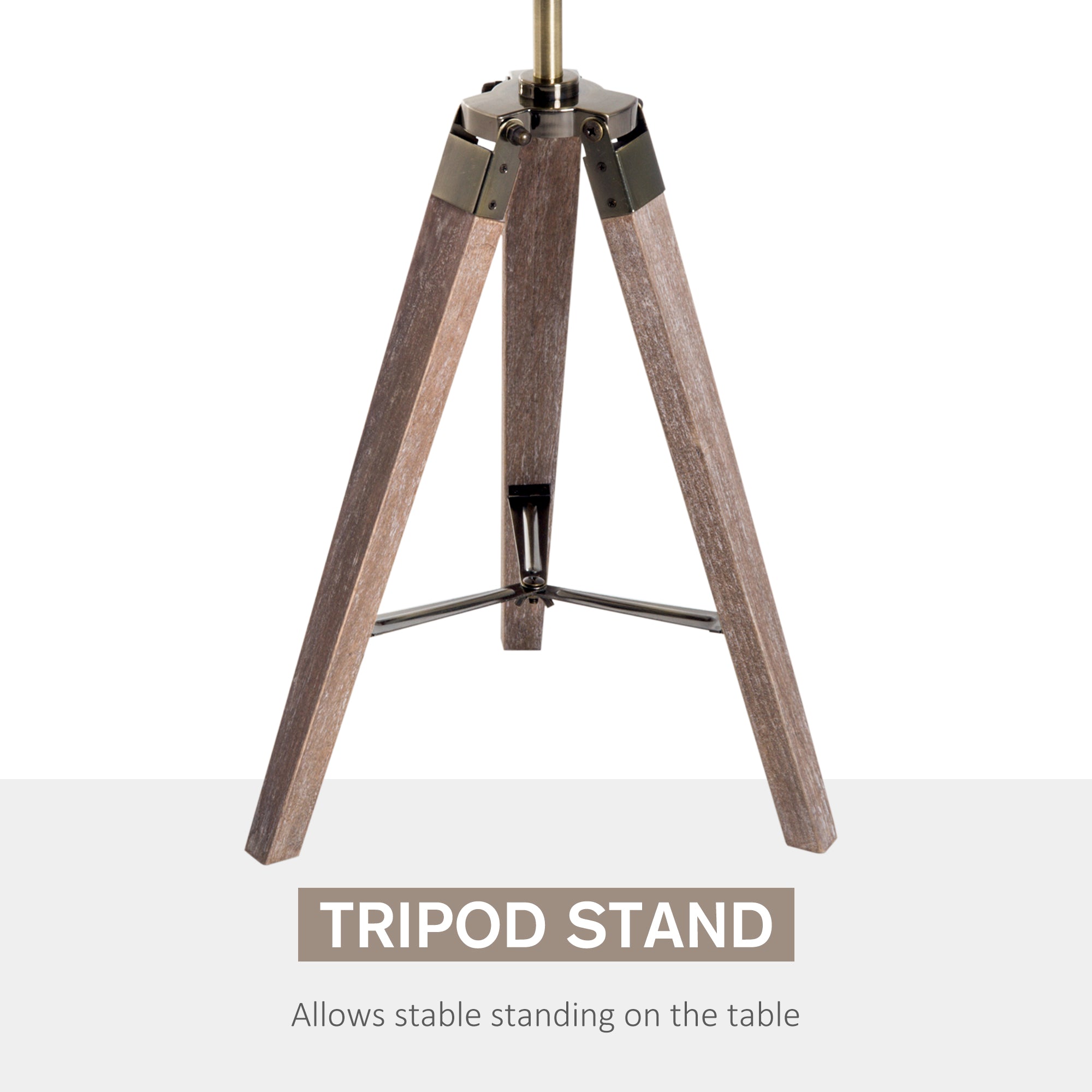 HOMCOM Vintage Tripod Table Desk Lamp Bedside Light Spotlight Brass Antique Searchlight Wooden Base - North Peak Garden Furniture