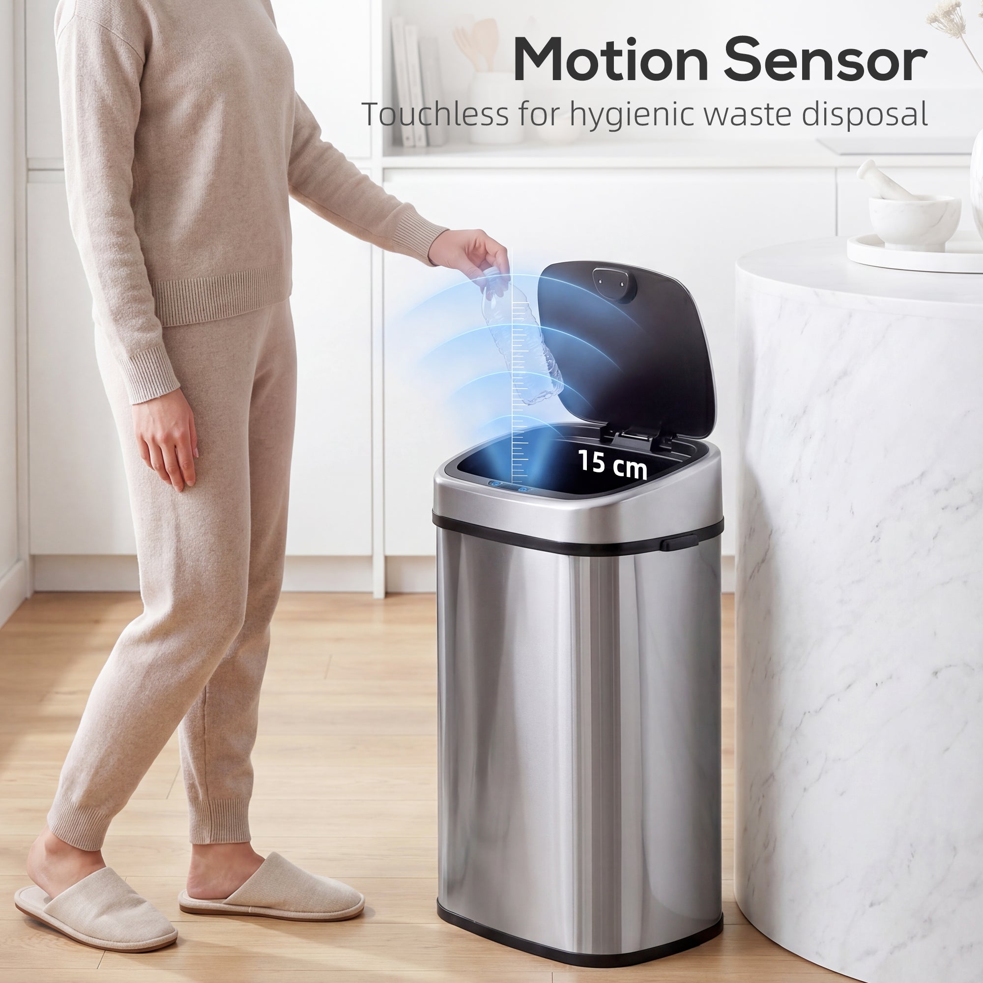 HOMCOM Stainless Steel Kitchen Sensor Dustbin Automatic Touchless Rubbish Garbage Waste Bin 48L Silver