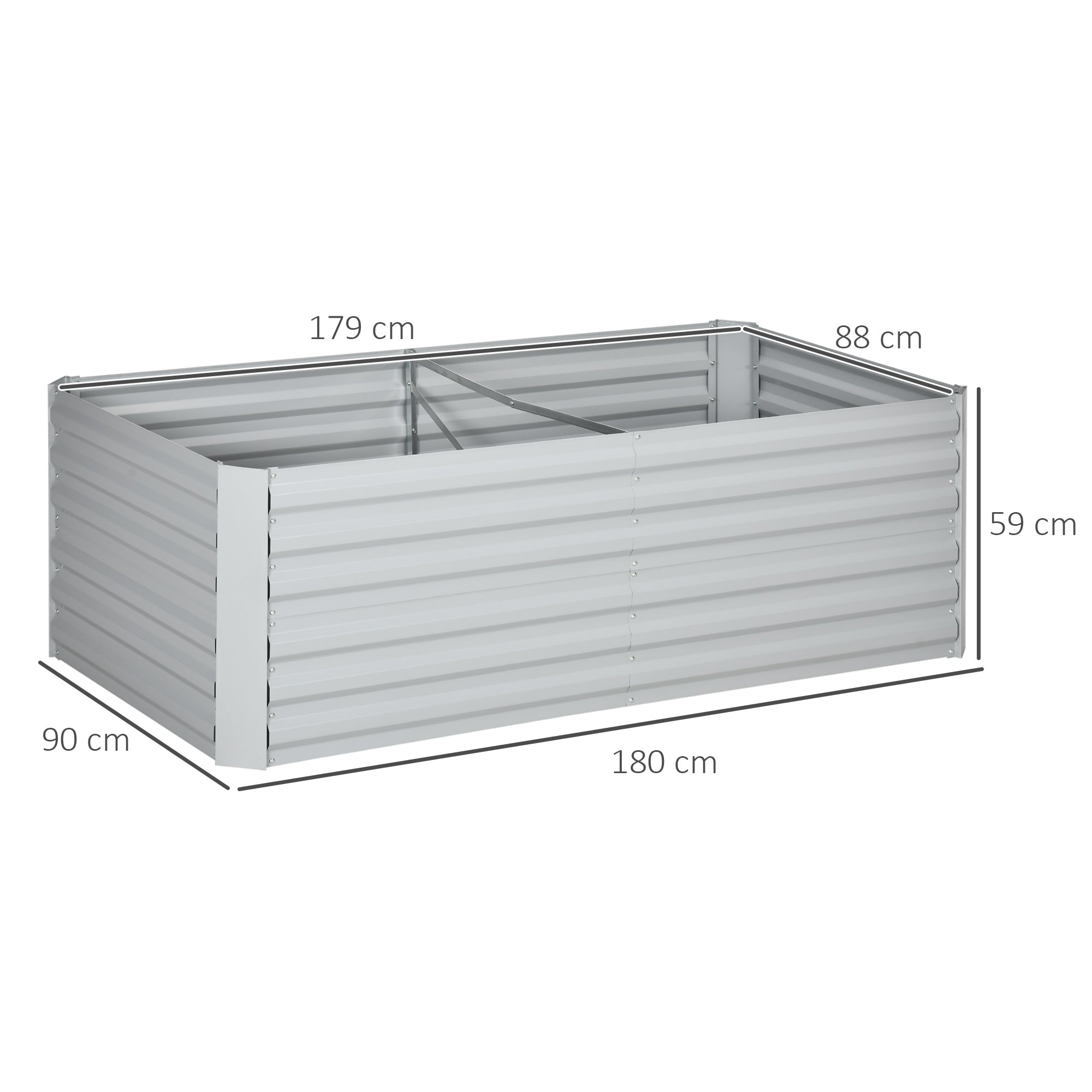 Outsunny Set of 2 Raised Beds for Garden, Galvanised Steel Outdoor Planters with Multi-reinforced Rods for Vegetables, Plants, Flowers and Herbs, 180 x 90 x 59 cm, Light Grey