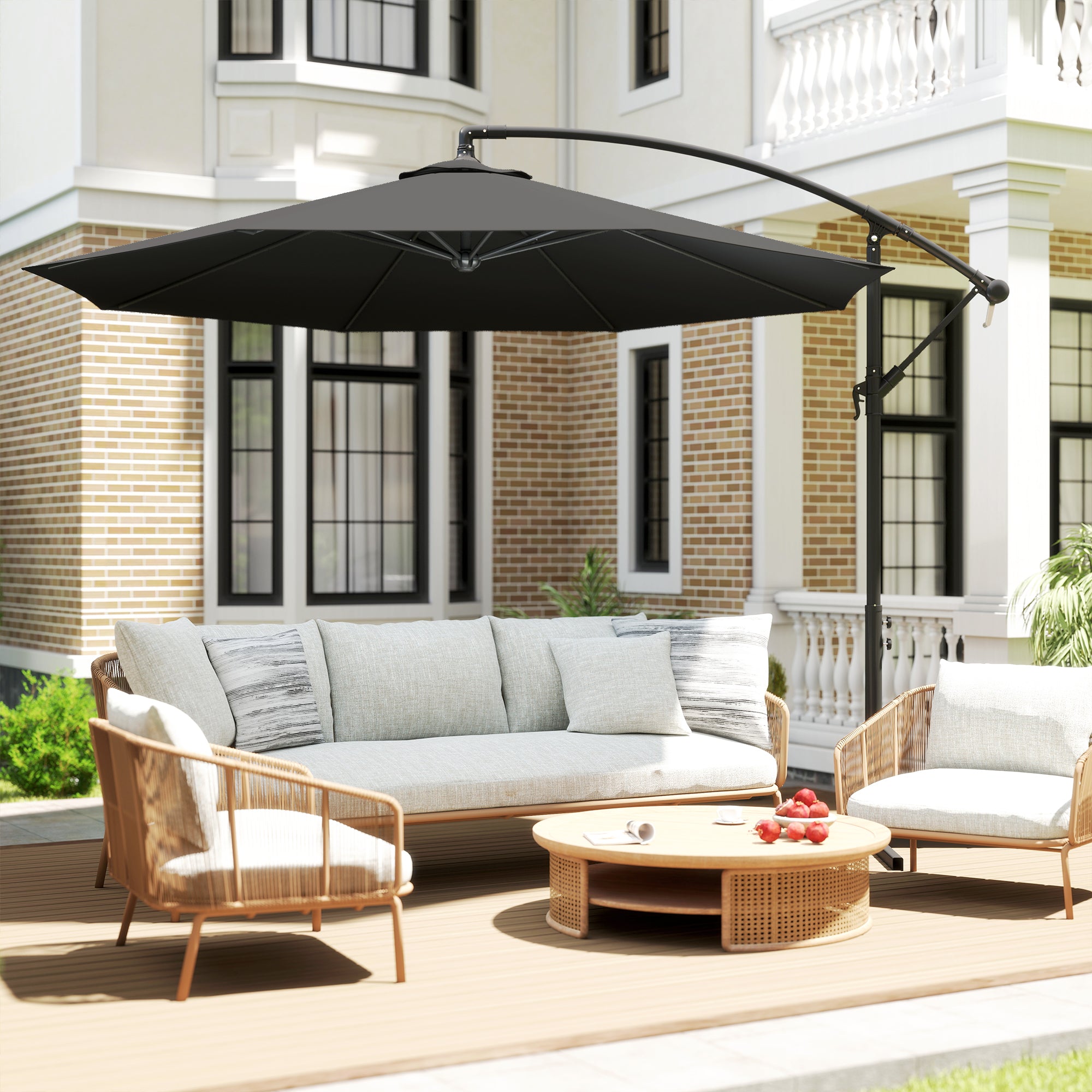 Outsunny 3m Overhanging Cantilever Parasol, with Cross Base - Black