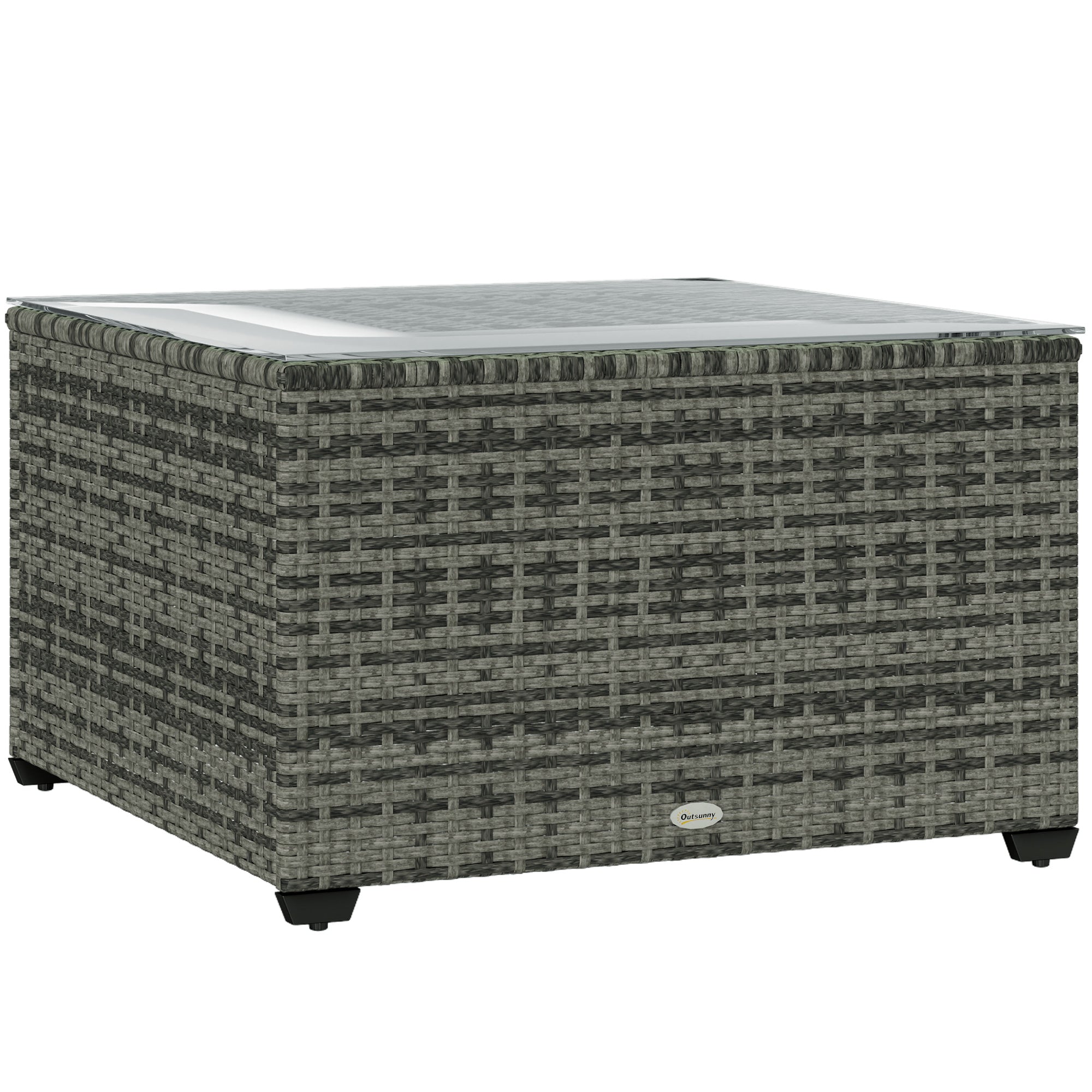 Outsunny 62 x 62cm Glass-Top Rattan Side Table - Light Grey - North Peak Garden Furniture