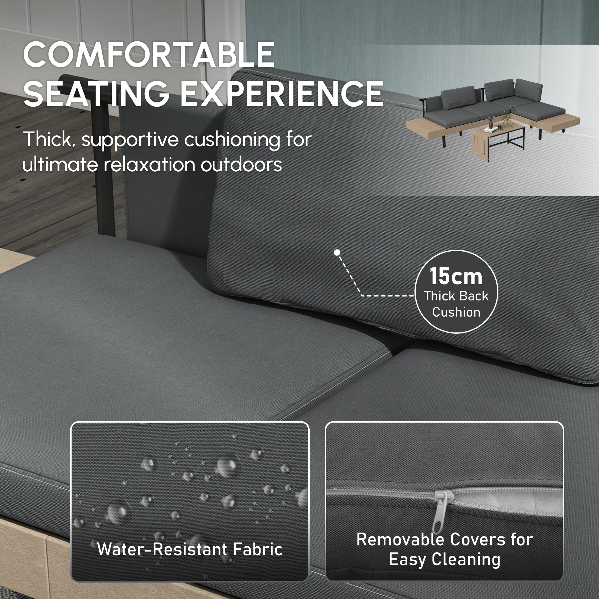 Outsunny Three-Piece 'L' Garden Sofa Set - Grey