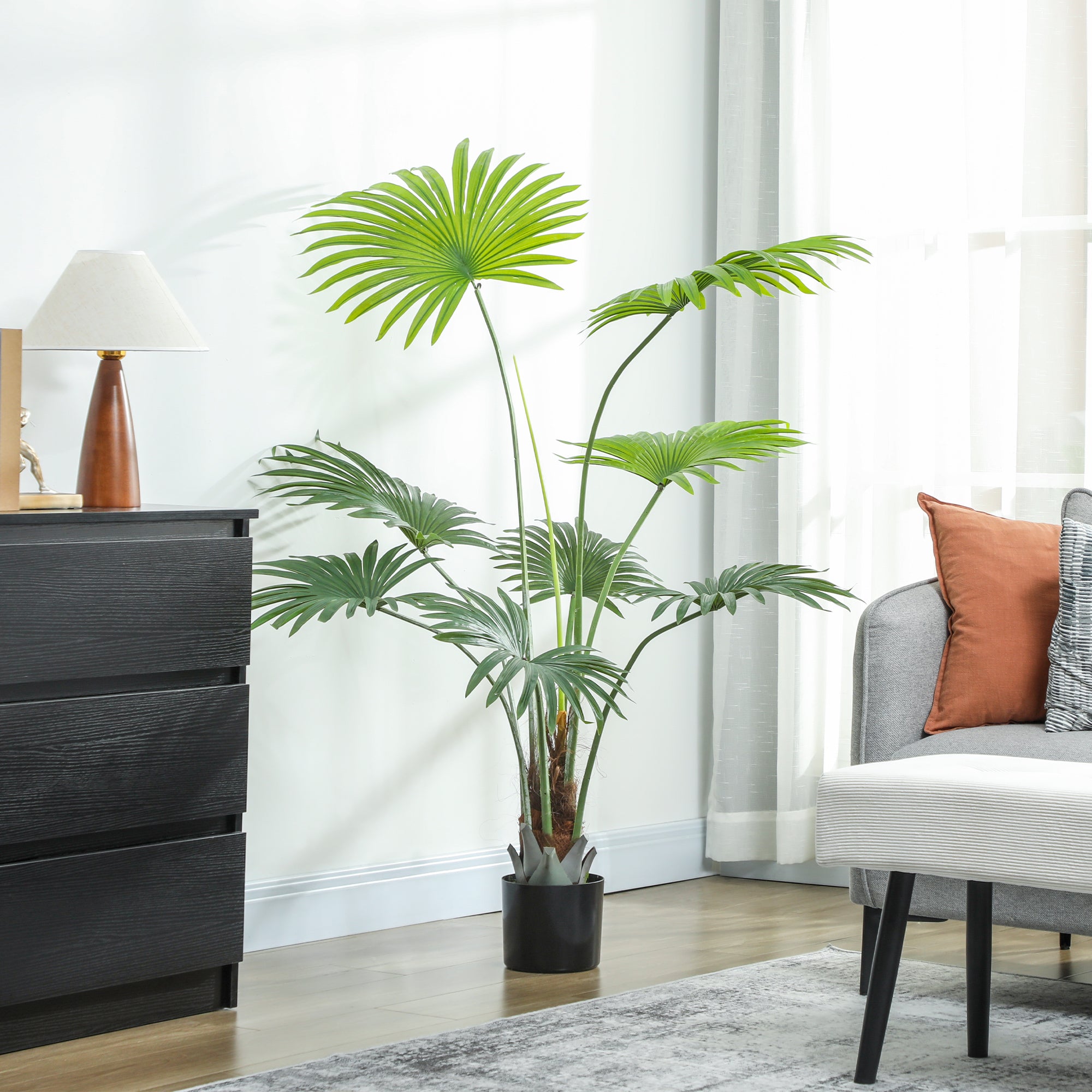 HOMCOM 145cm Artificial Palm Tree, Decorative Artificial Plant with Lifelike PEVA Leaves and Coconut Coir, Fake Tree with Plastic Pot and Flocking for Home Office Decor, Green