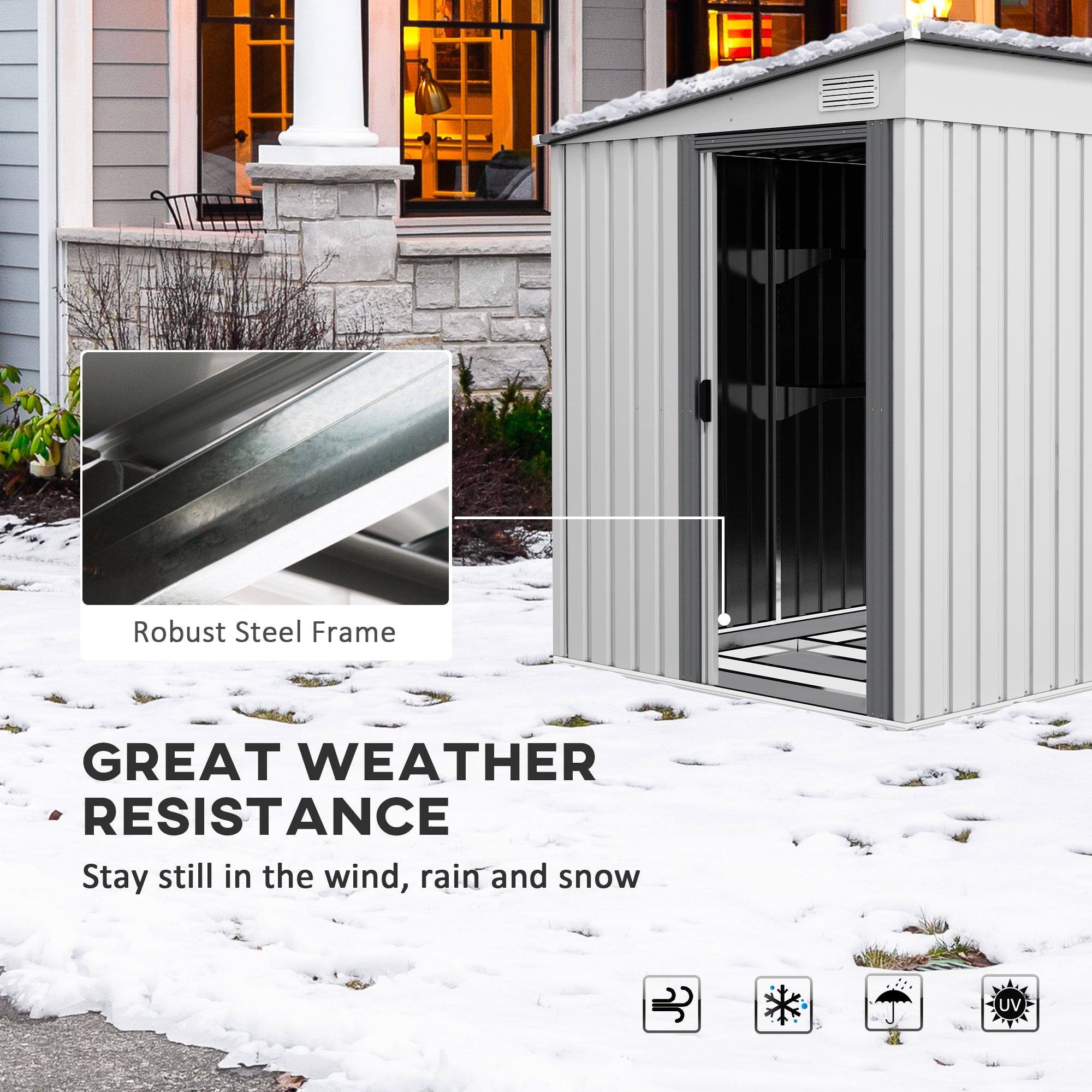Outsunny 7 x 5ft Galvanised Metal Shed, with Sliding Door, White - North Peak Garden Furniture