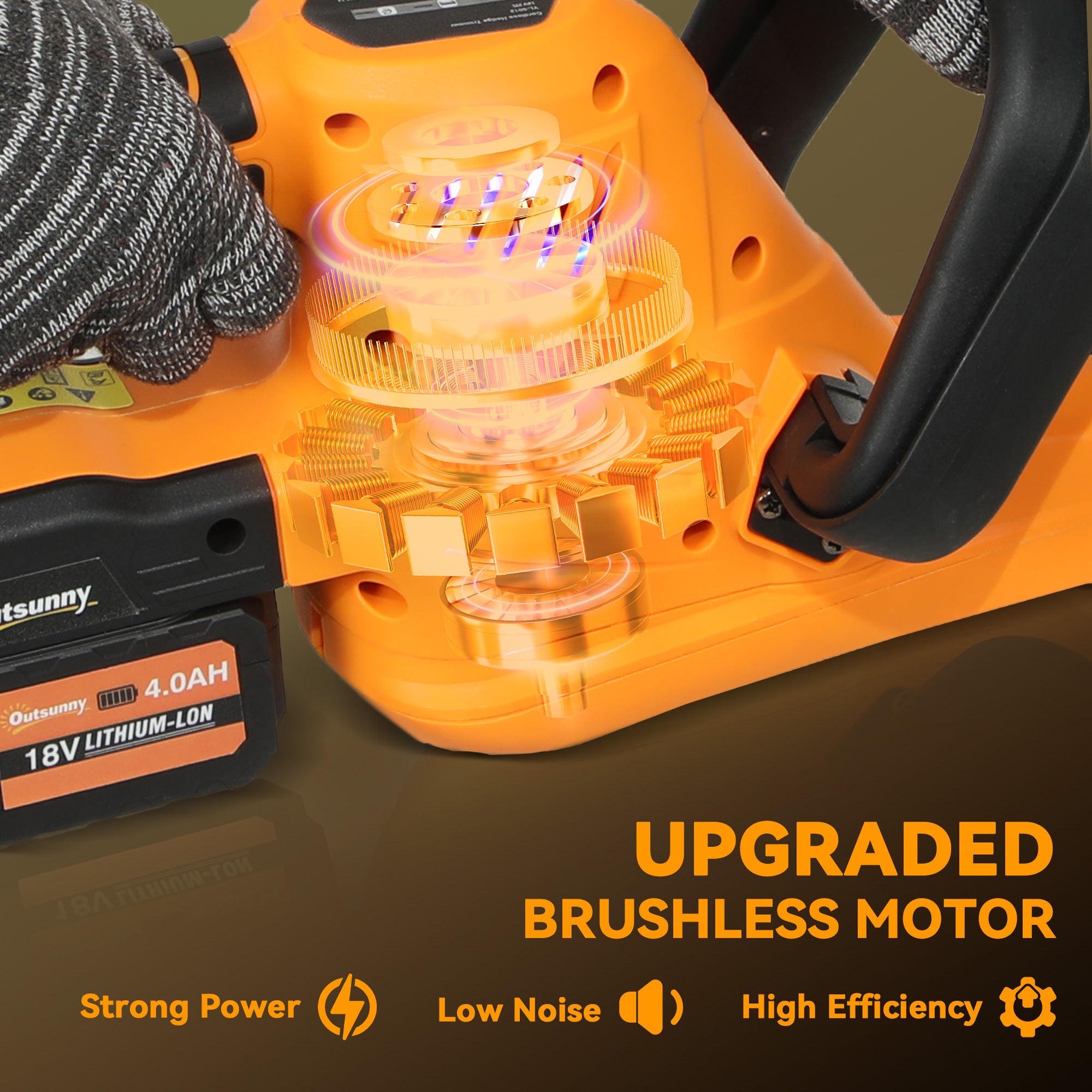 Outsunny Cordless Hedge Trimmer, Electric Hedge Cutter with 51cm Blade, Brushless Motor and 2 x 4.0Ah Batteries for Branches, Shrubs, Twigs, Orange - North Peak Garden Furniture
