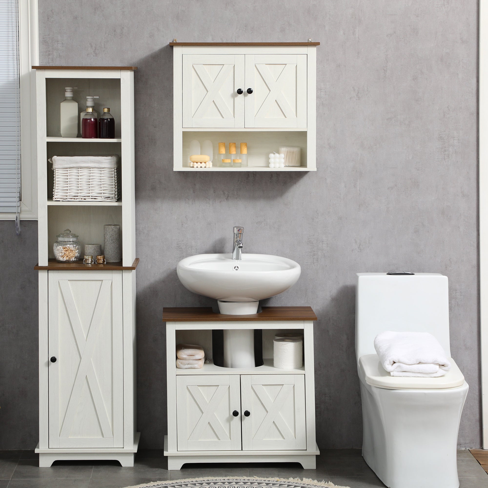 kleankin Under Sink Cabinet Bathroom Vanity Unit with Double Doors and Storage Shelves, 60 x 30 x 60cm, White - North Peak Garden Furniture