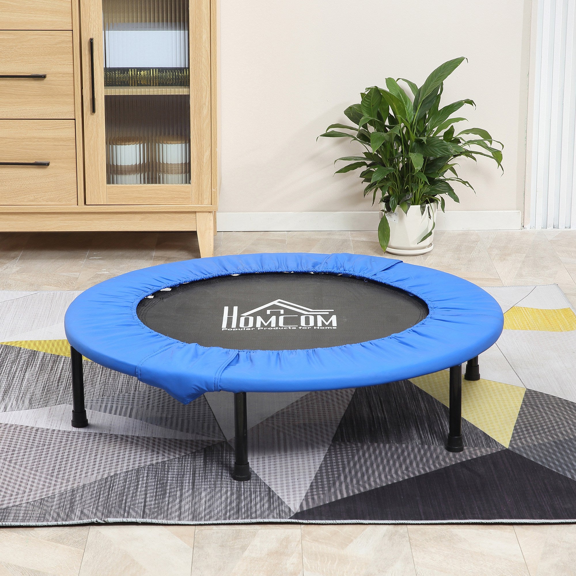 HOMCOM Φ40" Mini Fitness Trampoline Home Gym Yoga Exercise Rebounder Indoor Outdoor Jumper w/ Safety Pad, Support Up to 100 KG, Blue and Black