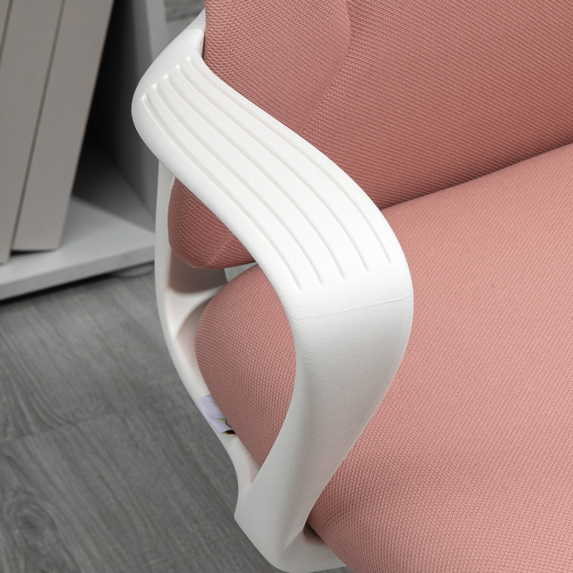 Vinsetto High Back Office Chair, Fabric Desk Chair with Armrests, Adjustable Height, Swivel Wheels, Pink - North Peak Garden Furniture