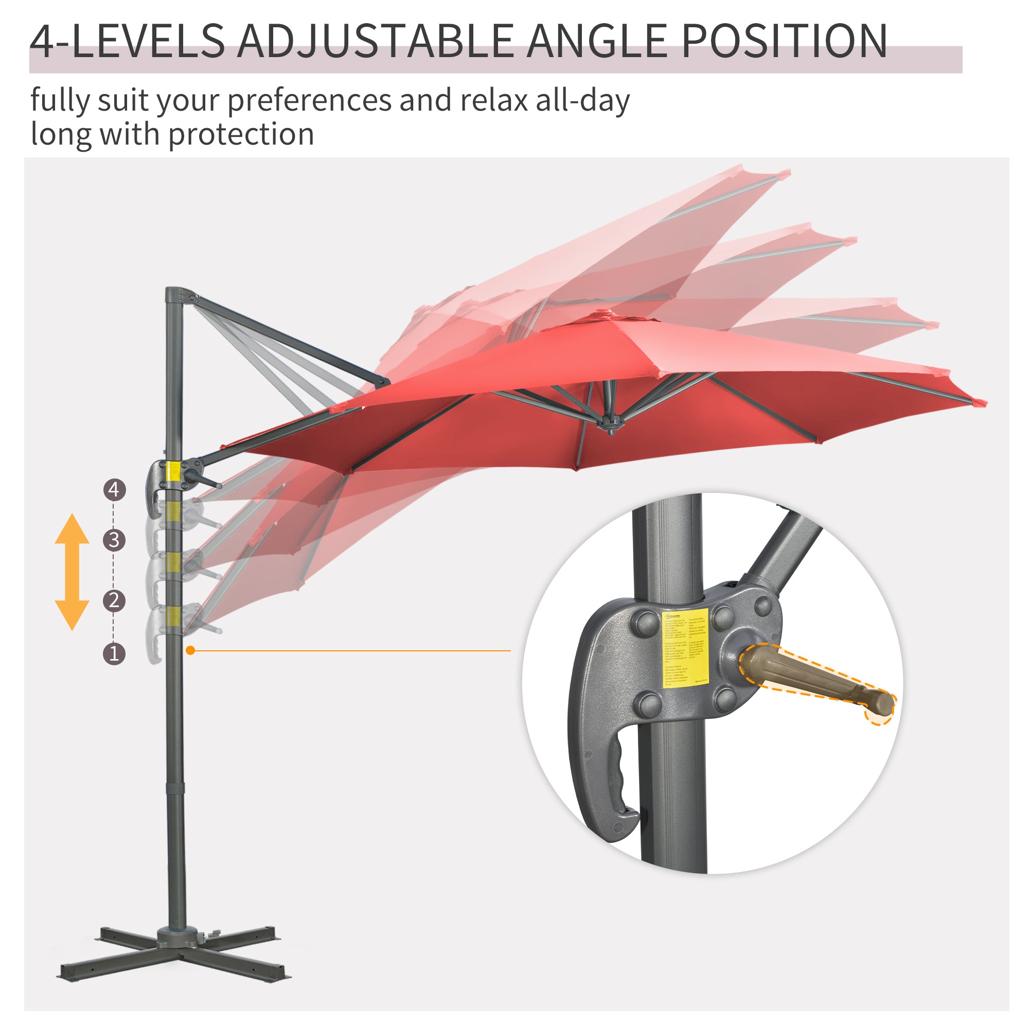 Outsunny 3 x 3(m) Cantilever Parasol with Cross Base Crank Handle - Wine Red - North Peak Garden Furniture