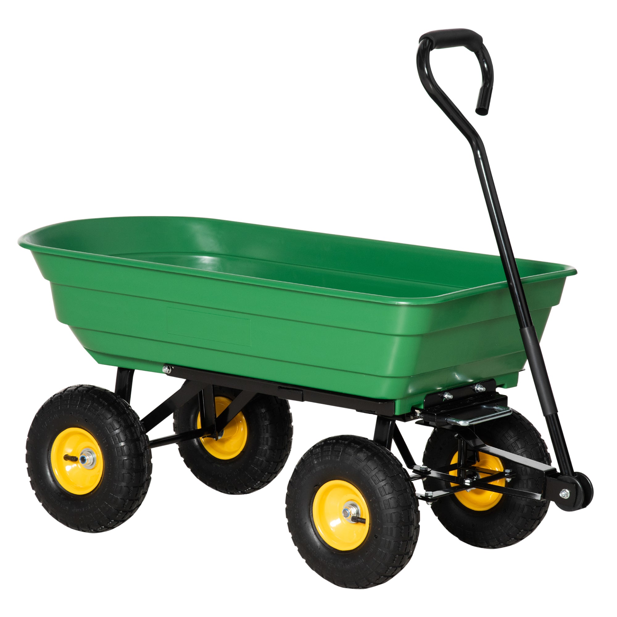 Outsunny 75 Litre Large Garden Cart Heavy Duty 4 Wheel Trolley Dump Wheelbarrow Tipping Truck Trailer - Green - North Peak Garden Furniture